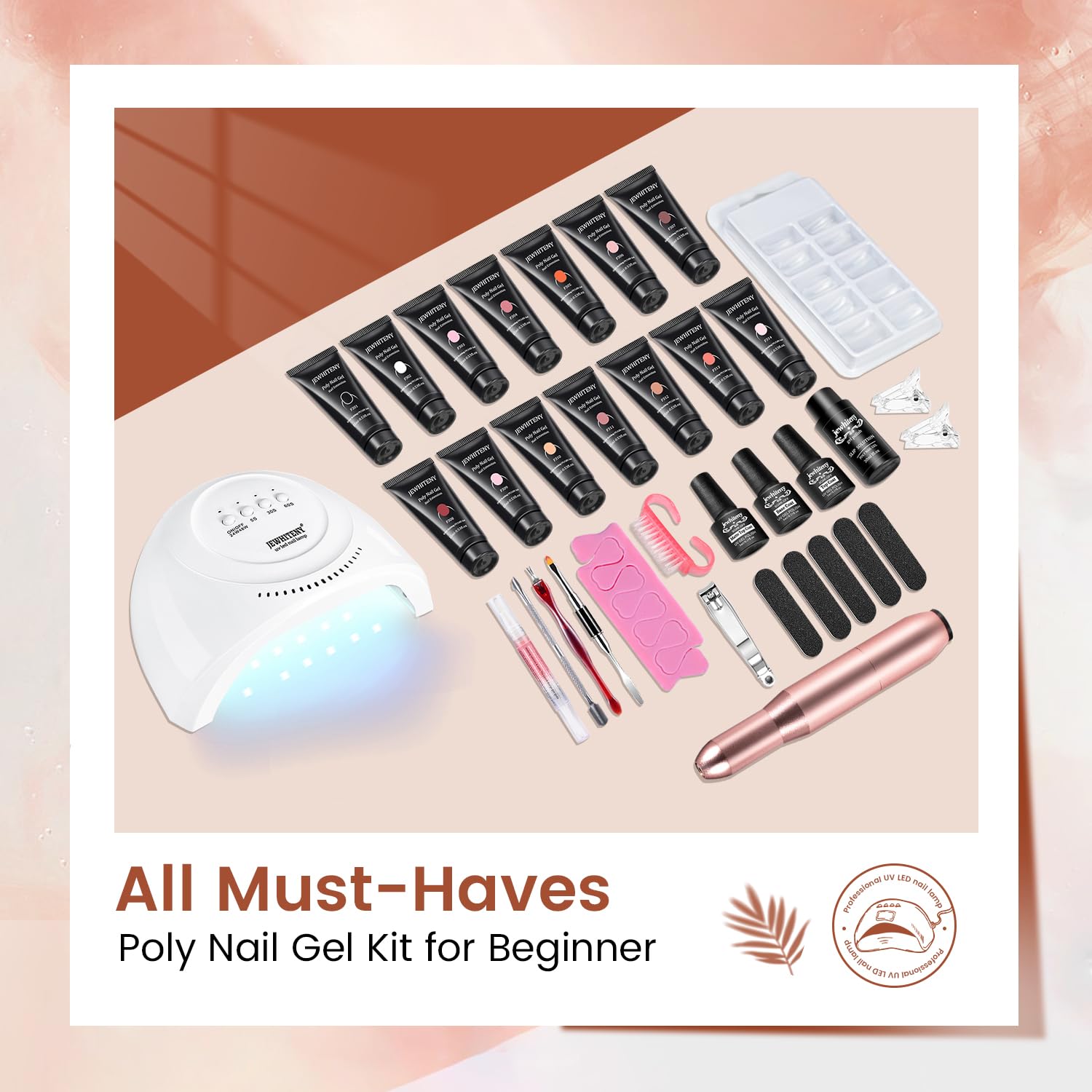 JEWHITENY 14 pcs Poly Gel Nail Extension Kit With Drill Machine U V Nail Light ALL In One Polygel Starter Kit - Image 2