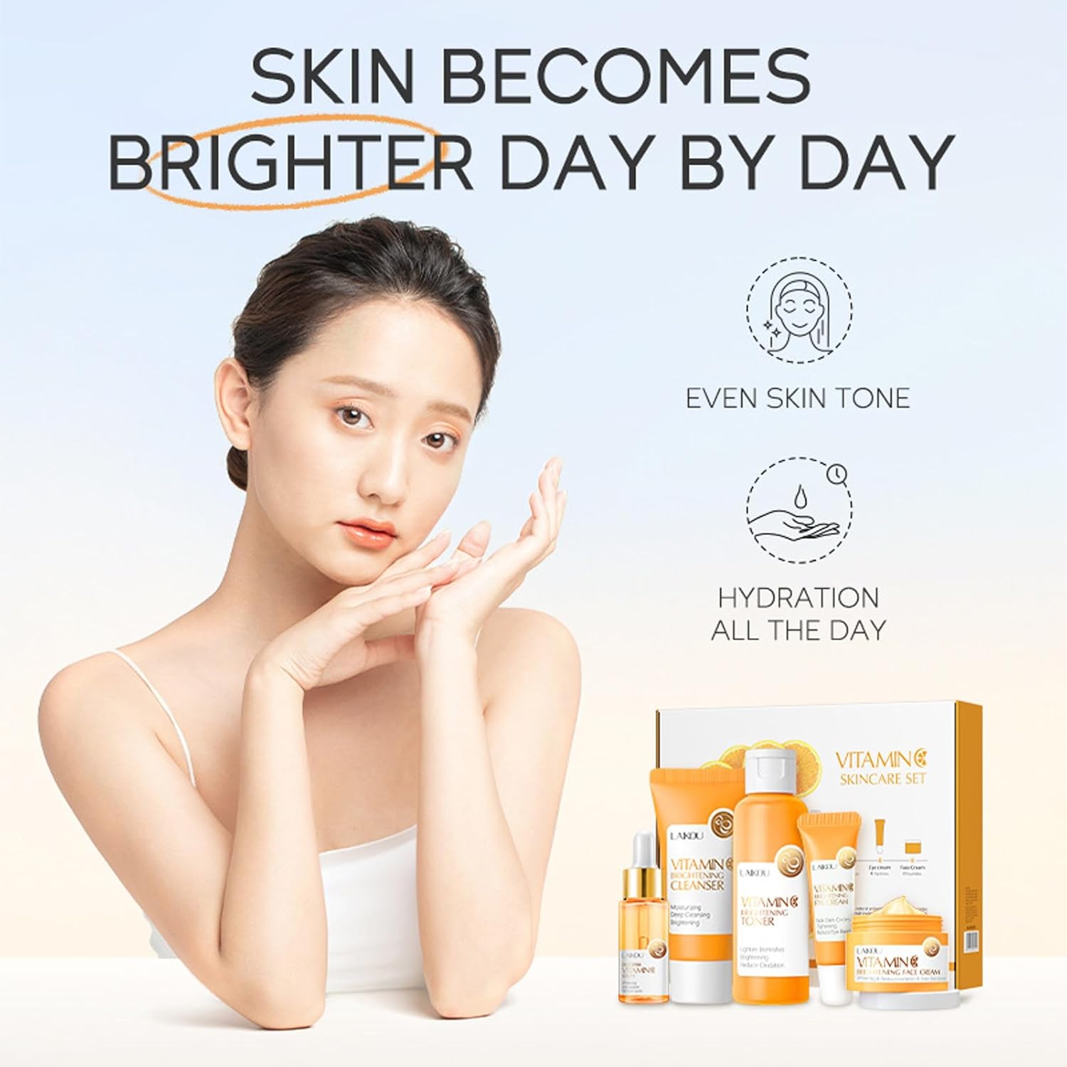 Skincare Gift Set for Teenage Girls,Vitamin C Skin Care Set - 5 Piece Gentle Skin Cleaning & Care Travel Size Kit With Cleanser, Toner, Face Serum,Eye Cream,Face Cream Brighten Face Skin Care Kit - Image 3