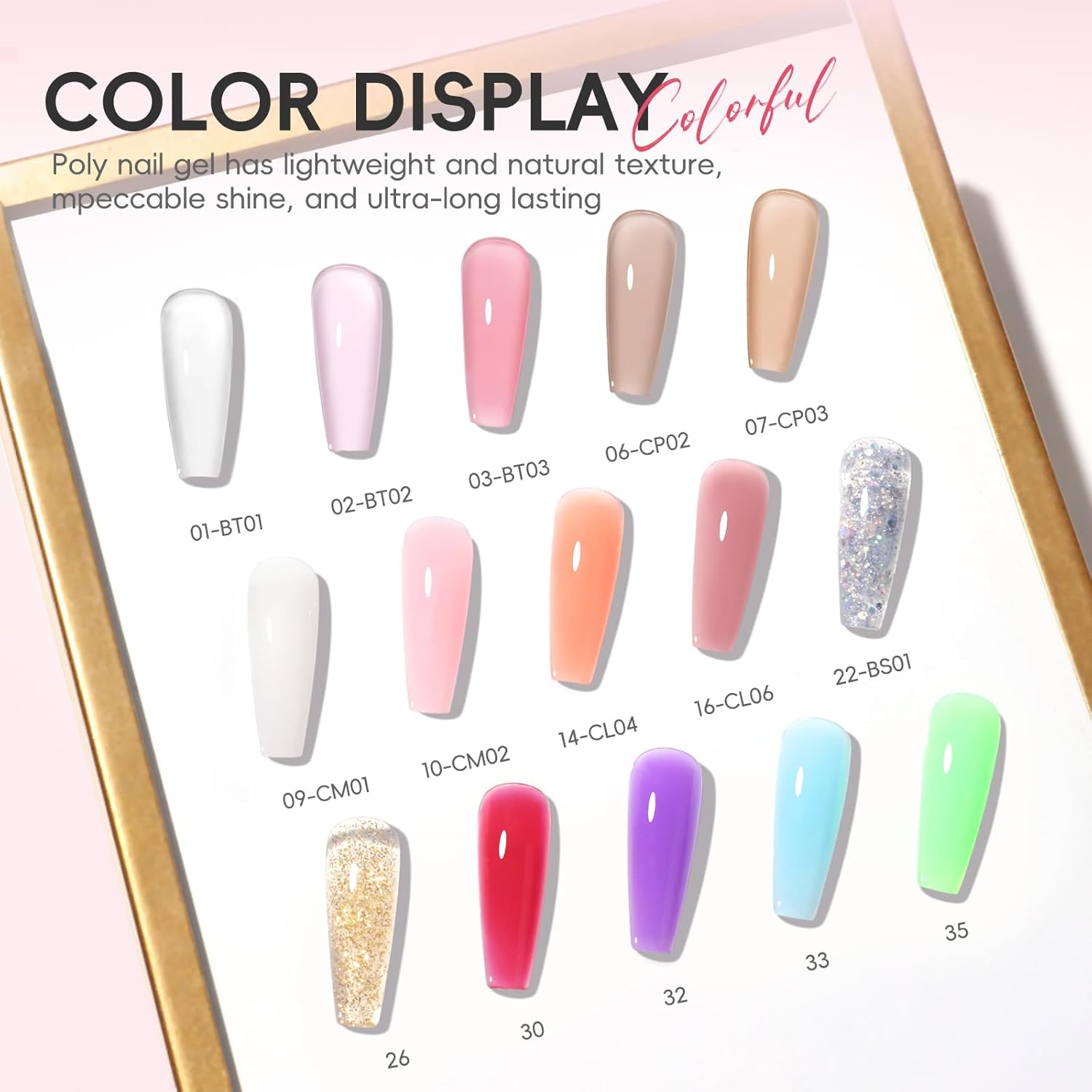 PEACECOLOR 36Pcs Poly Nail Gel Kit with Drill U V Light, 15 Colors Hot Pink Nude Blue Purple Nail Extension Gel with Slip Solution Glossy Matte Top Coat Starter Kit Home Salon DIY - Image 2