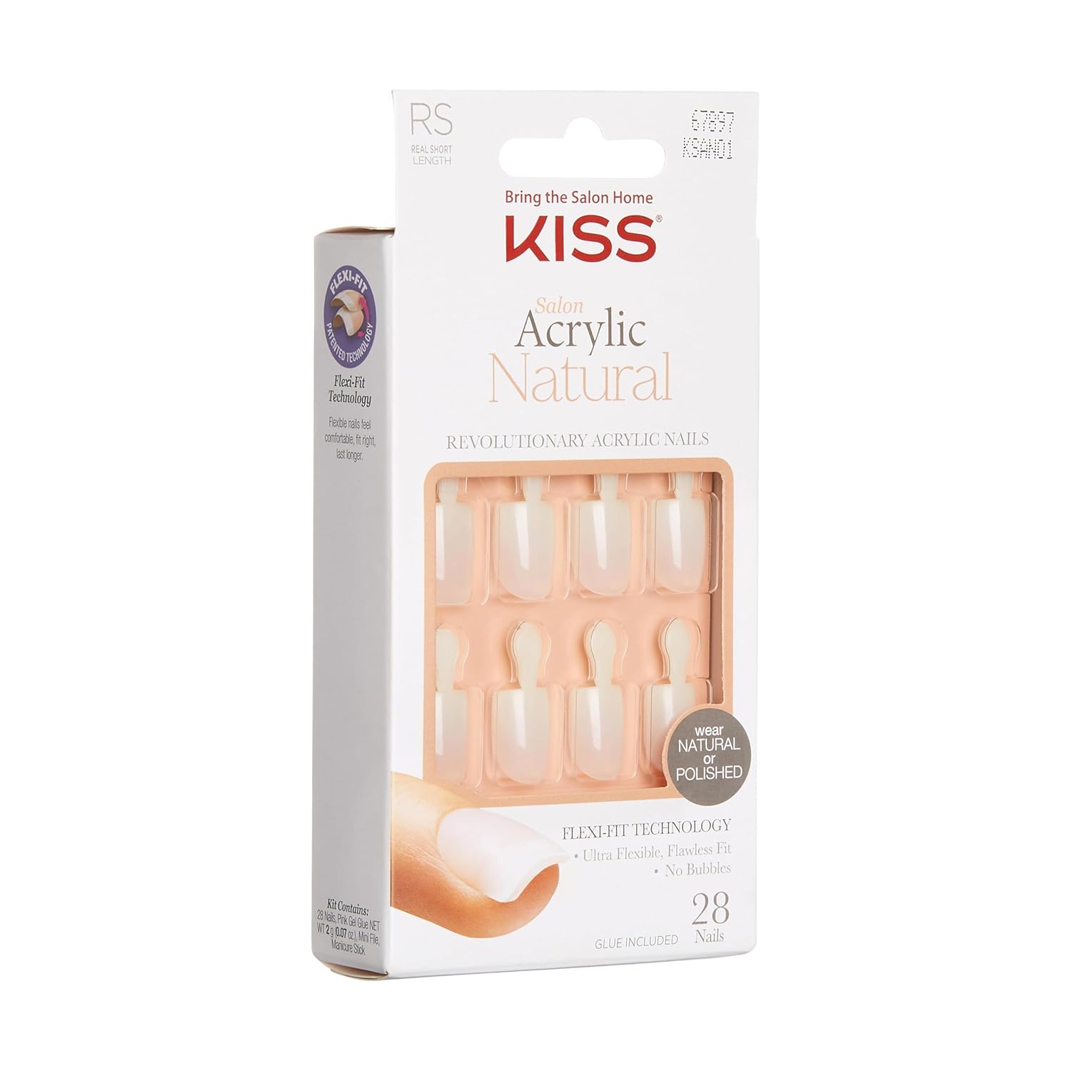 KISS Salon Acrylic Natural Press On Nails, Nail glue included, 'Rare', Nude, Short Size, Squoval Shape, Includes 28 Nails, 2g Glue, 1 Manicure Stick, 1 Mini File - Image 4