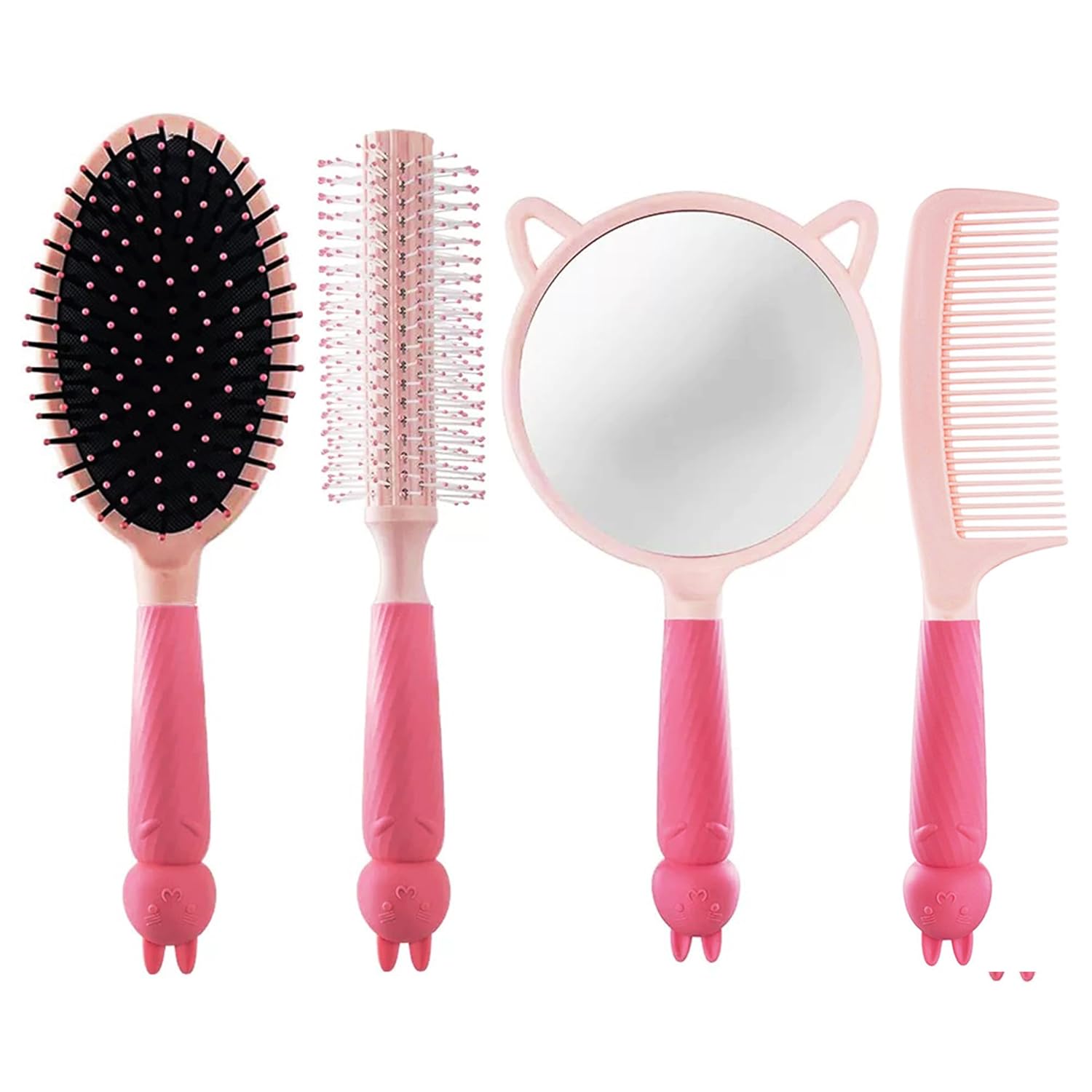 4 Pieces Hair Brush Hair Comb Set For Women Girls Gift Cute shaped Hair Comb Hair Brush Handheld Mirror Set Travel Detangling Comb Massage HairBrush with Air Cushion For Wet Dry Hair (Pink) - Image 2