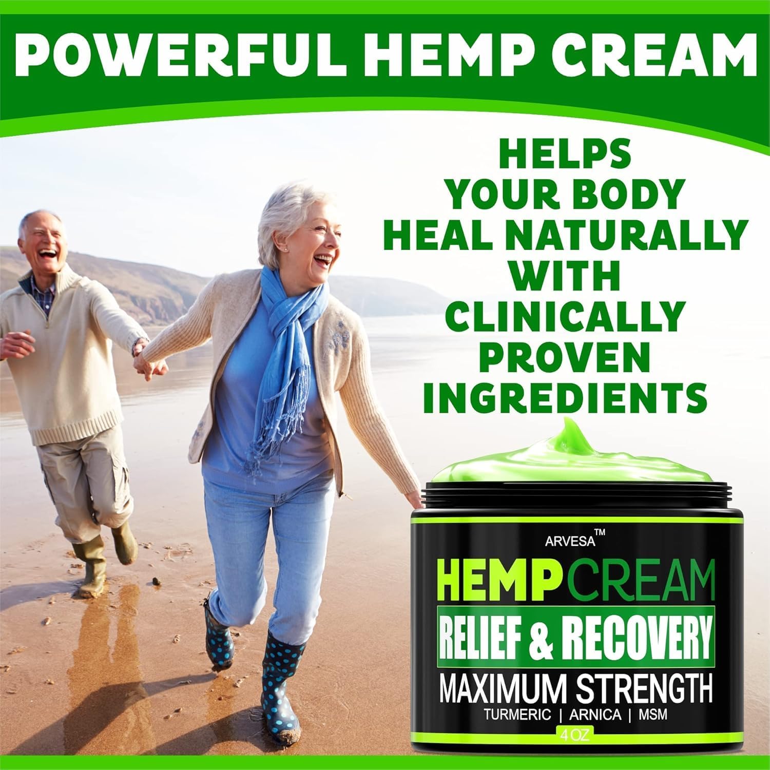 Natural Hemp Cream for Joints, Muscles, Back, Neck, Knees, Hips, Foot, Nerves, Shoulders - Maximum Strength Gel with MSM, Turmeric, Arnica, Aloe, Menthol - Natural Hemp Oil Extract Lotion - 4 fl oz - Image 2