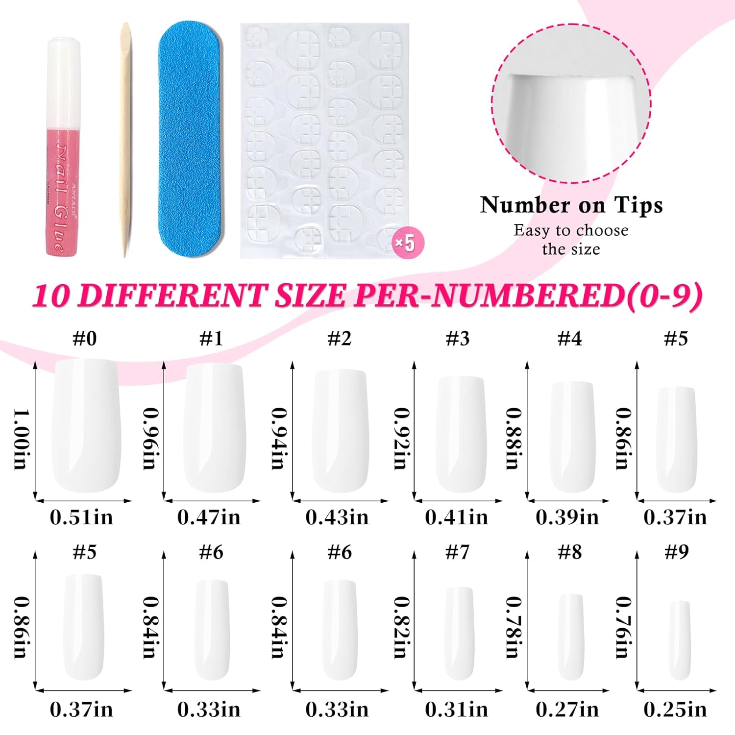 120PC White Square Press on Nails Medium Long Fake Nails Press ons with Glue Nail Adhesive Tabs, 12 Sizes Acrylic Nails Press on Nails Square White Stick Nails Tips Artificial Fingernails - Image 5