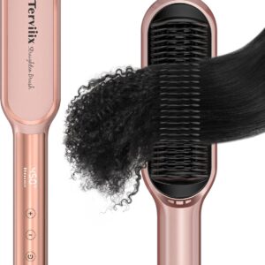 Terviiix Frizz Buster Ionic Hair Straightener Brush with MCH Heater - Rapid 450°F in 20S, Hair Straightener Comb for Efficient One-Pass, Anti-Scald, 13 Heat Settings, Digital Display, Dual Voltage