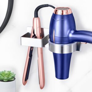 Hair Dryer Holder Wall Mounted, Hair Straightener Holder, Stainless Steel Blow Dryer Holder, Hair Tool Organizer for Hairdryer Holder Storage, Adhesive Curling Iron Holder for Bathroom Vanity