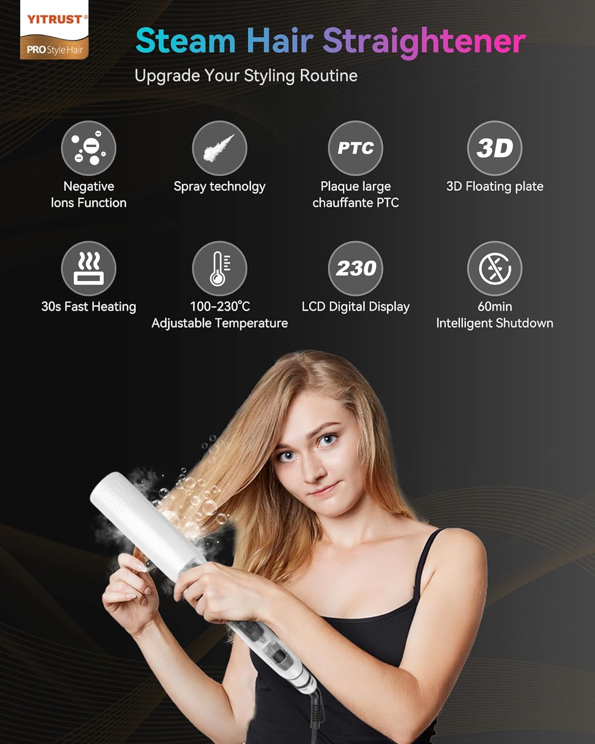 Hair Straightener, 1 Inch Steam Hair Straightener & Curling Iron 2-in-1,Fast Heat-Up, Negative Ion & Steam Hair Care,Professional Ceramic Double Voltage Straightener for Less Frizz Shinier (White) - Image 3