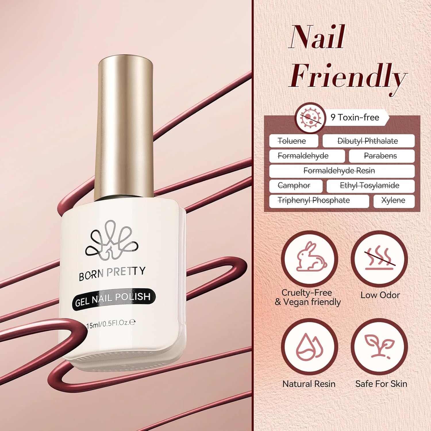 Born Pretty Red Burgundy Gel Nail Polish Dark Wine Red Color Nail Art Design Manicure DIY Salon Home 15ml - Image 7