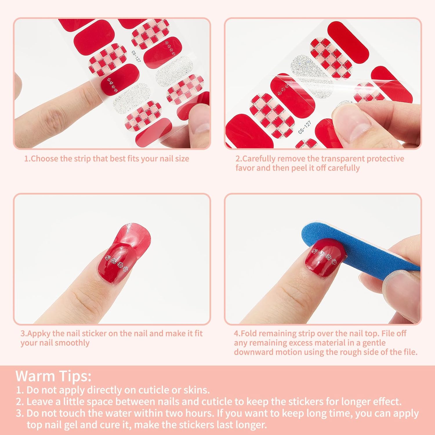 42 Pcs Glitter Gradient Self-Adhesive Nail Art Stickers 3 Sheets with Nail File Style 1 - Image 5