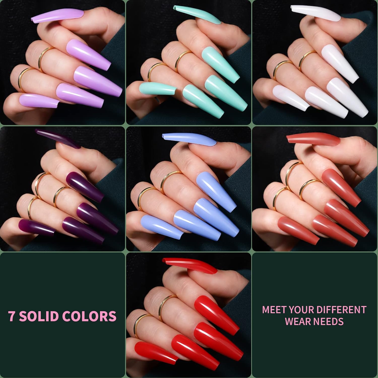 Teenitor Long Coffin Press On Nails, Full Cover Color Coffin Nail Tips, 288pcs Long Ballerina False Nails, 12 Colors Glue On Nails Long Coffin, Glitter Press On False Nails - Image 5