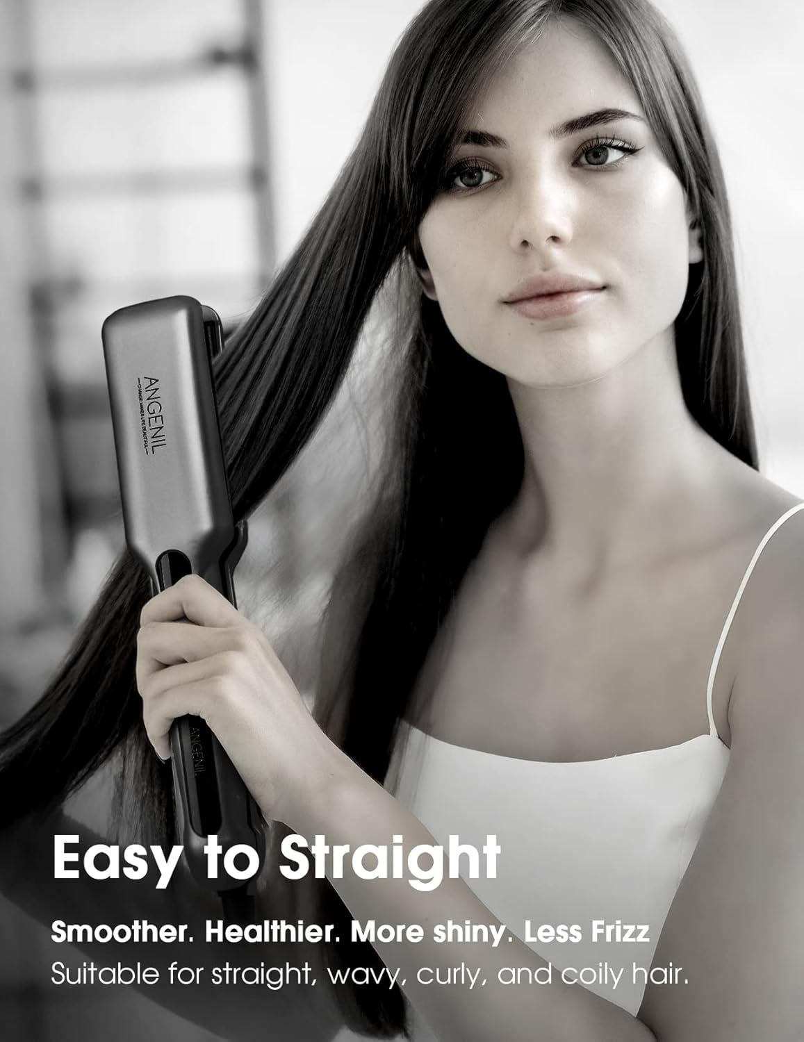 ANGENIL Tourmaline Ceramic Flat Iron Hair Straightener 1.6 inch Wide, Straightening and Curling Iron 2 in 1, Dual Voltage Hair Curler for Womens Smoother &Thick Hair, 30S Fast Heating, LCD Display - Image 3