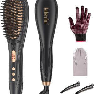 Hair Straightener Brush, Hair Straightener Comb Straightening Brush for Women with 16 Temps, 20s Fast Heating & Anti-Scald