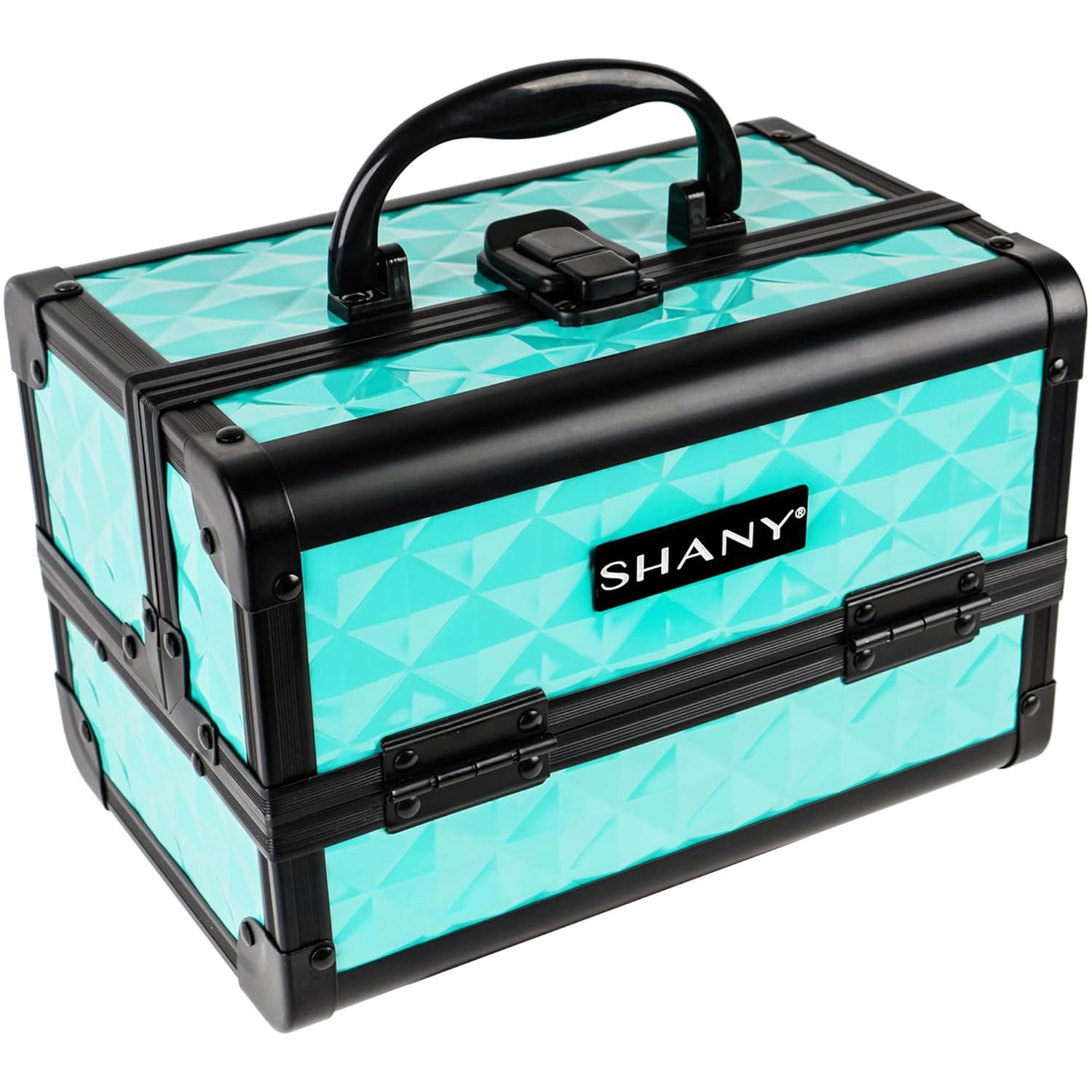 SHANY Chic Makeup Train Case Cosmetic Box Portable Makeup Case Cosmetics Beauty Organizer Jewelry storage with Locks, Multi trays Makeup Storage Box with Makeup Mirror - Turquoise - Image 2