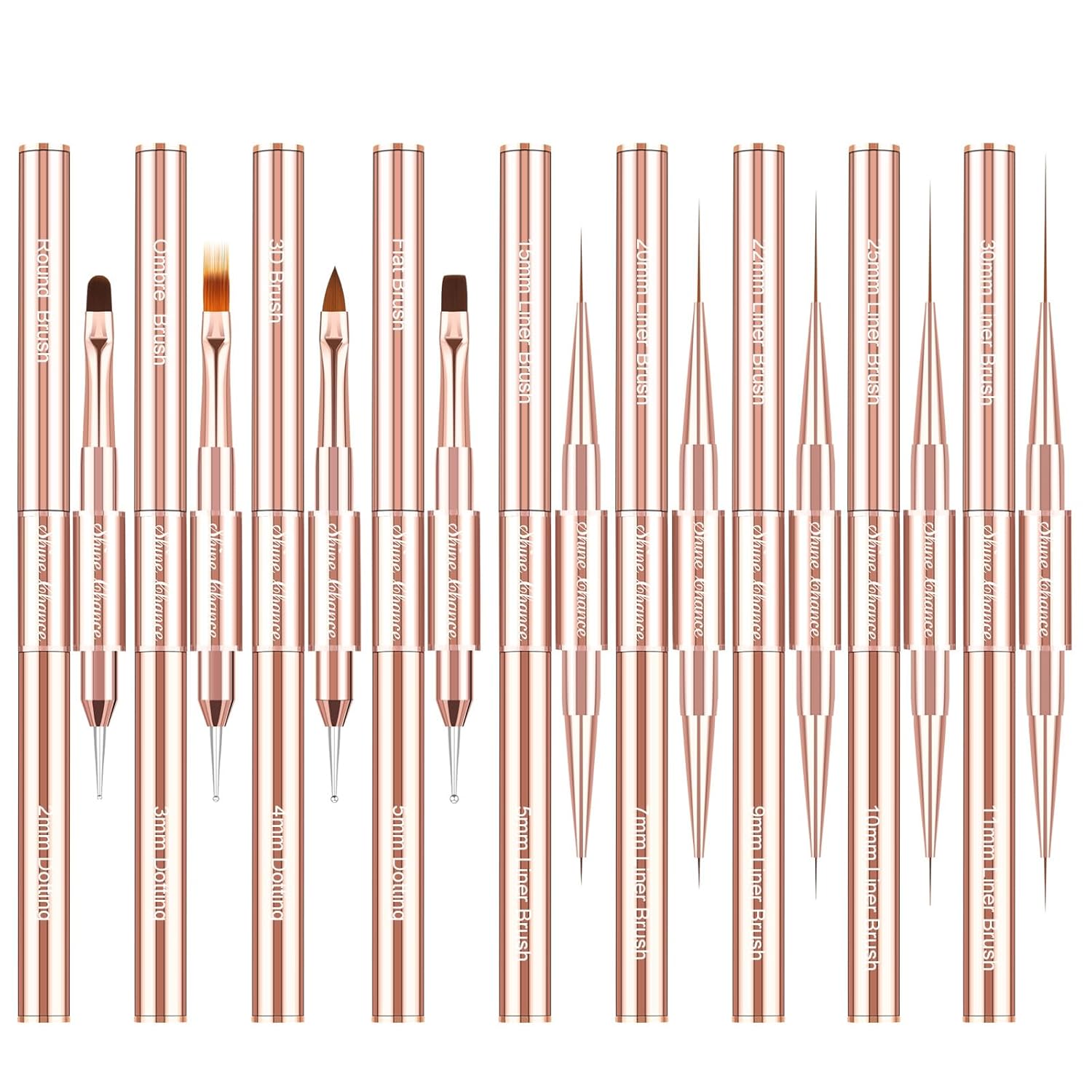 9-Piece Rose Gold Double-Ended Nail Art Brush Set for Gel Polish and 3D Design - Image 8