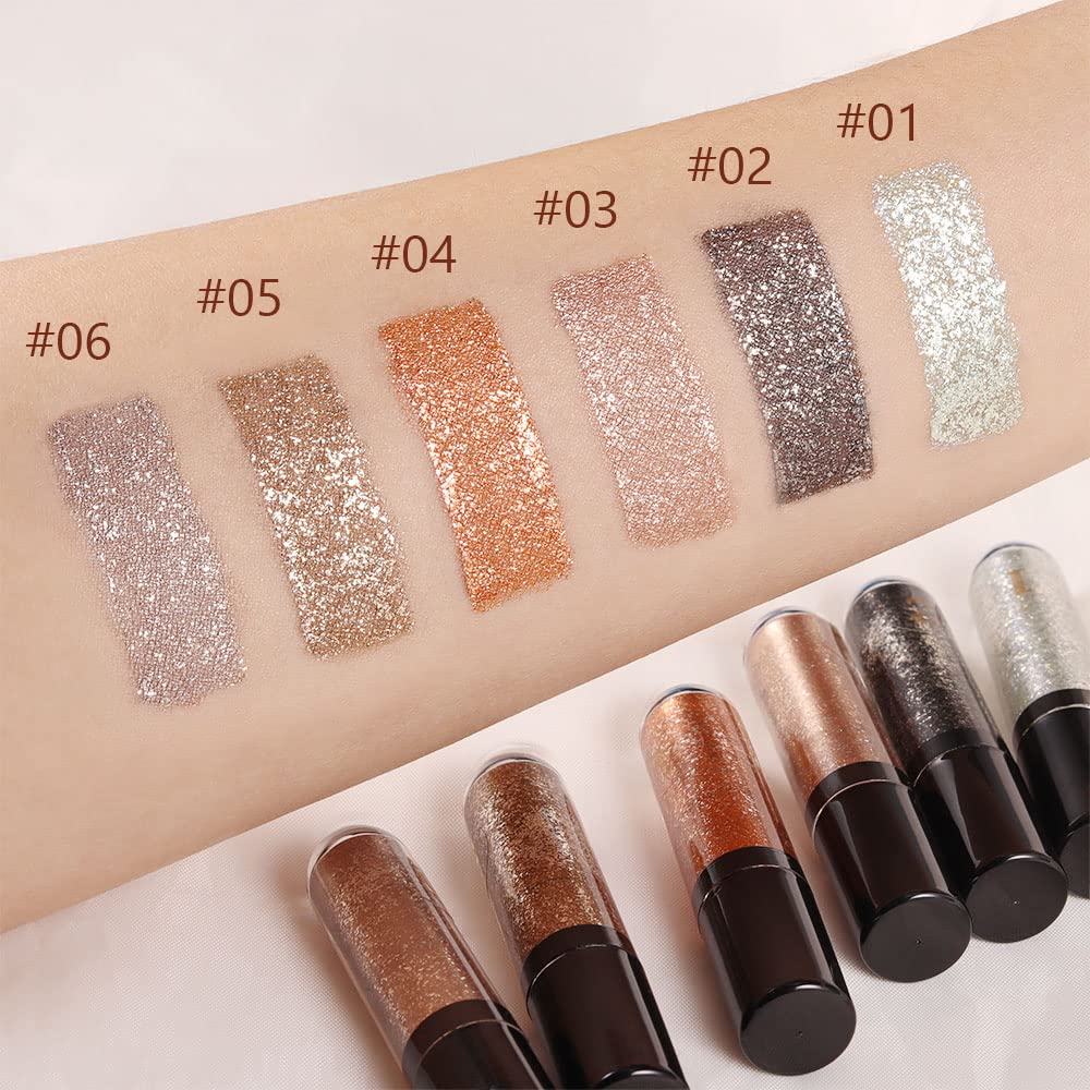 evpct 6 Colors Gold Liquid Glitter Shimmer Eyeshadow Set for Eyes Silver Shimmer Sparkle Shiny Light Glitter Metallic Pigment Colorful Eye Shadow Liner Makeup Palette Kit Quick Drying Longwearing A - Image 4