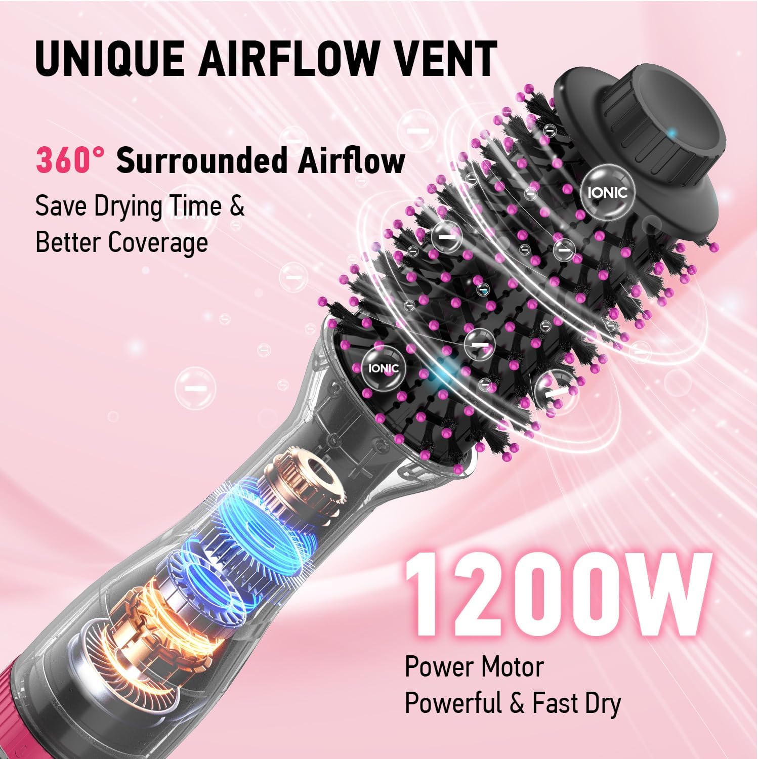 Hair Dryer Brush, MiroPure 4-in-1 Hair Brush Blow Dryer with 4 Speed Temp Settings, One Step Hair Dryer and Styler Volumizer, Hot Air Straightener Brush for Smooth Frizz-Free Blowout, Black Red - Image 4