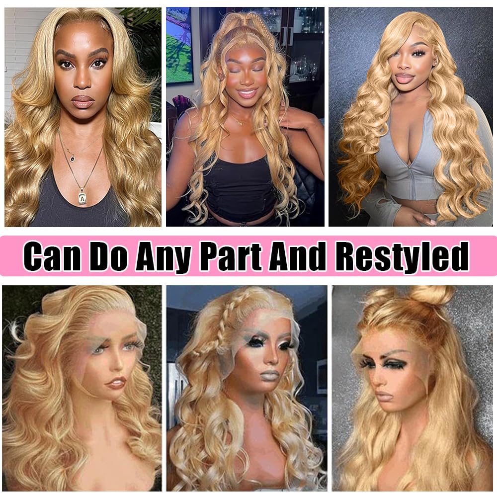 200% Density 30 Inch Honey Blonde 13x6 HD Lace Front Wig Human Hair Body Wave Lace Frontal Wigs Human Hair Pre Plucked 27# Honey Blonde Wig Glueless Wigs - Image 6