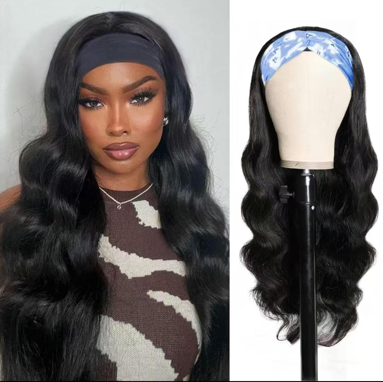 Body Wave Headband Wig Headband Wigs for Black Women Human Hair Glueless Wear and Go Glueless 100% Brazilian Virgin Human Hair Headband Wig 150% Density (18inch)