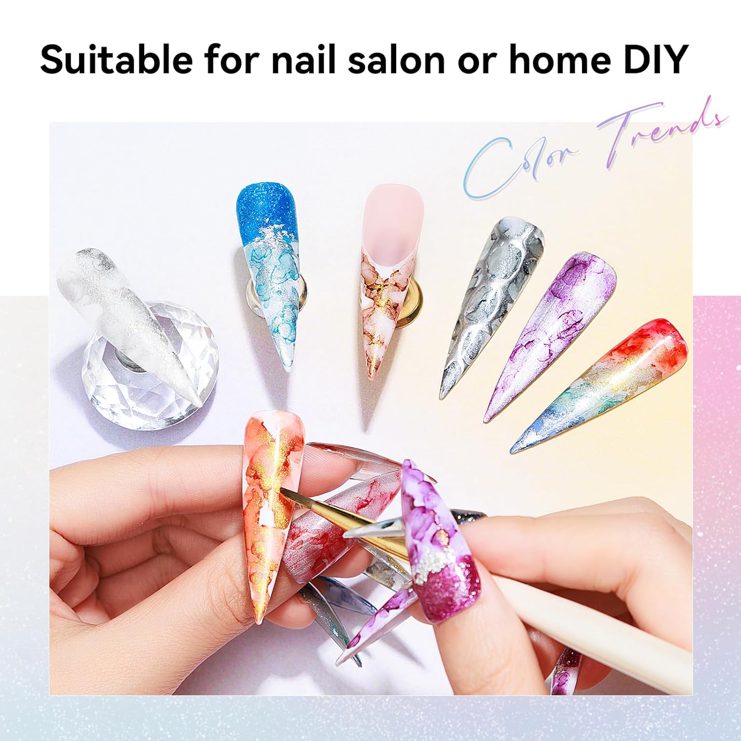 MIZHSE Marble Nail Polish Set, 12 Colors Marble Ink for Nails Glitter Effect Nail Ink Blooming Gel Watercolor Nail Polish for Nail Art Design Manicure at Home - Image 2