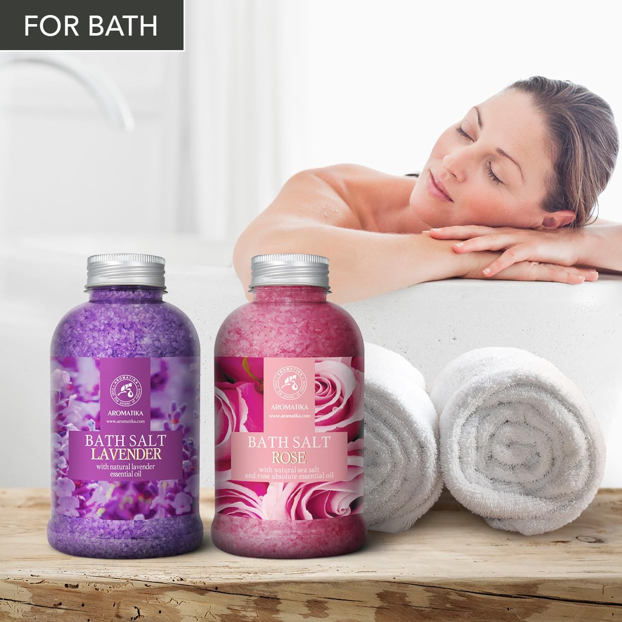Bath Sea Salt Set 2х21.16Oz - Bath Salt Lavander & Rose - Lavender Essential Oil - Natural Rosewood Oil & Rose Extract - Aromatherapy - Relaxing - Body Care - Beauty - De-Stress Bath Salts - Image 2