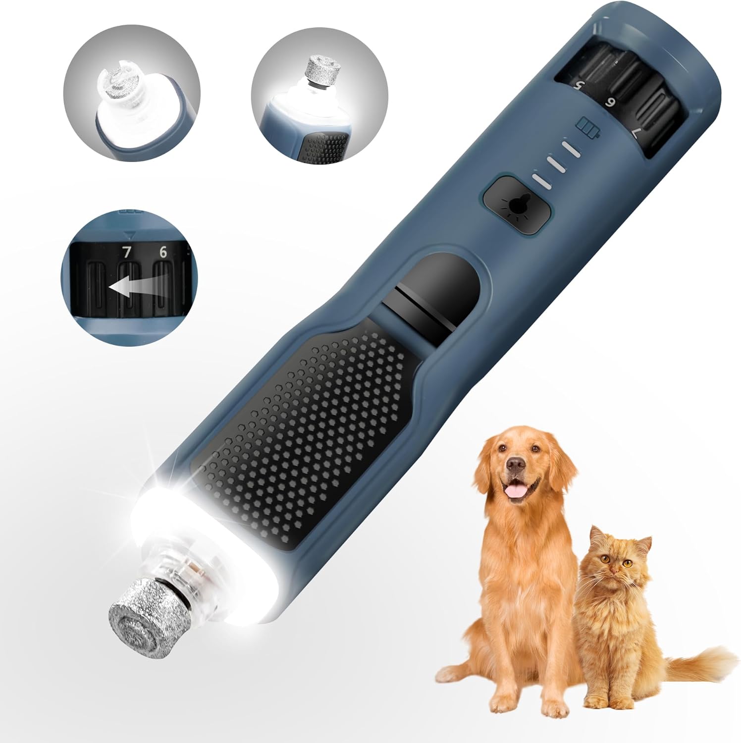 7-Speed 360° LED Strong Light Dog Nail Grinder Quiet Cat Nail Grinder Dog Nail Trimmers for Large Medium Small Dogs Cats Pets Claw Trimmer Quick Dog Nail Clipper - Image 2