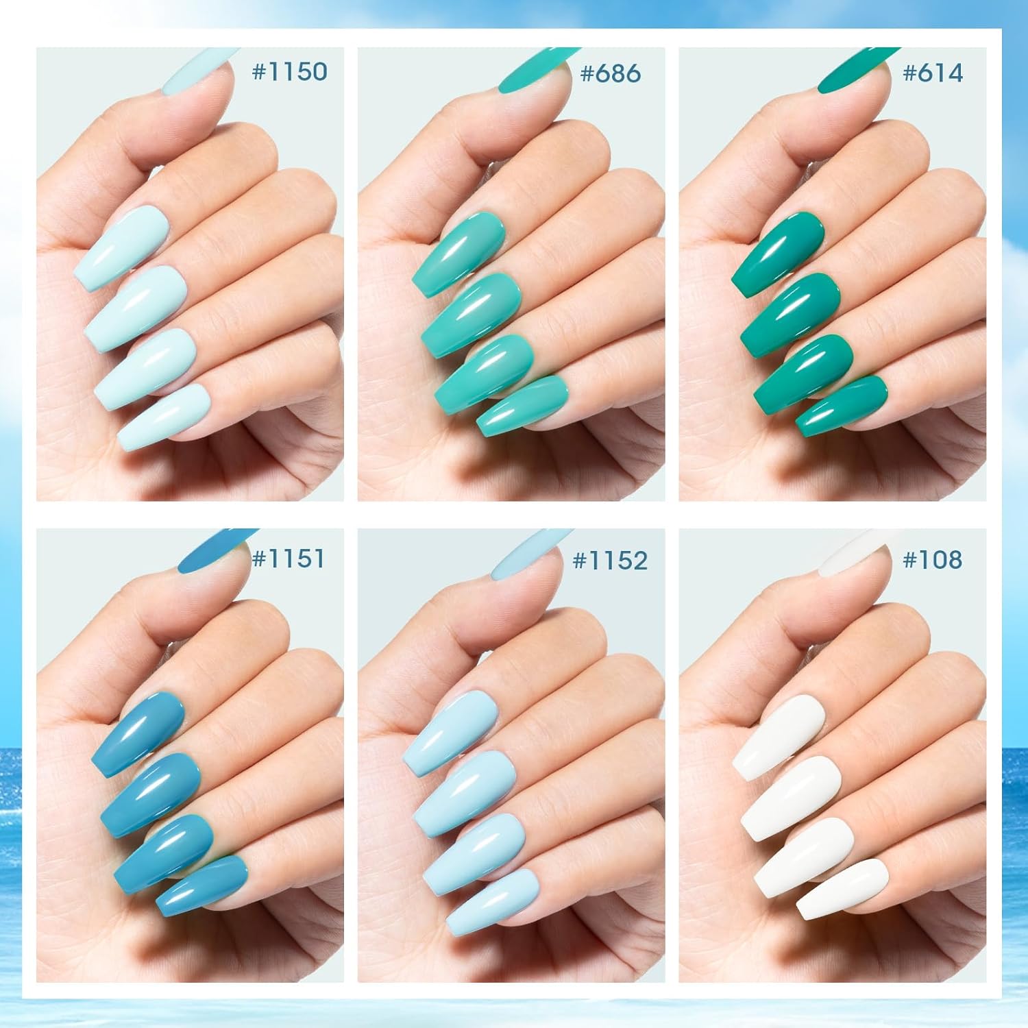 GELLEN Teal Regular Nail Polish Non Gel, Fast Air Drying Mint Turquoise Nail Polish No UV Light Needed Spring Summer 6 Colors Blue Green Set for Women Girls Manicure Home Salon, Hema Free, 0.33 Fl.Oz - Image 2
