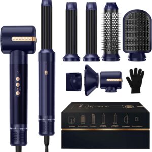 7 in ONE Hair Dryer Brush, Powerful Blow Dryer Brush with Auto- Wrap Curler, Detachable Fast Drying, Volumizing, Curling, Straightening, Ionic Hair Dryer with Diffuser, Hair Styling Tools Storage Case