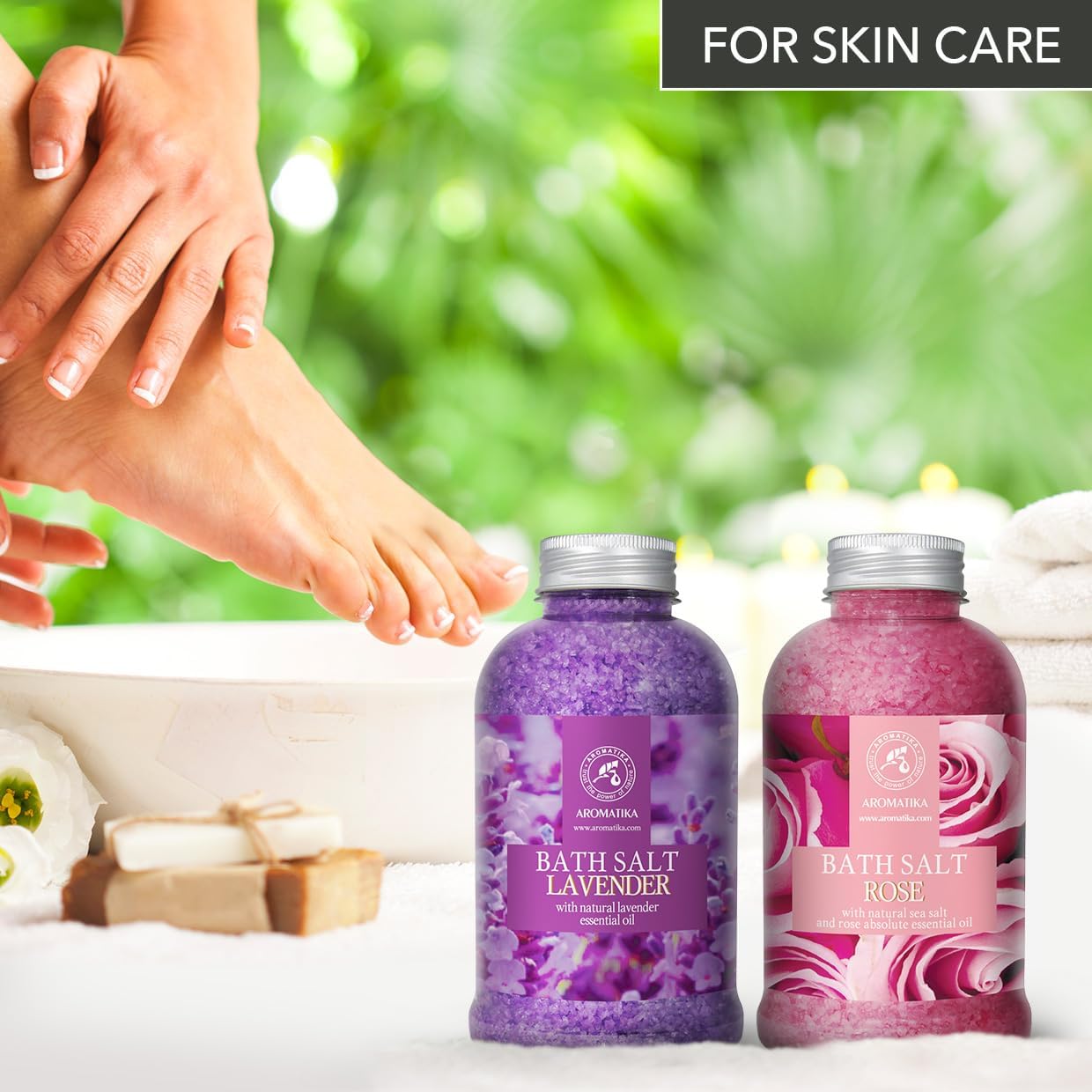 Bath Sea Salt Set 2х21.16Oz - Bath Salt Lavander & Rose - Lavender Essential Oil - Natural Rosewood Oil & Rose Extract - Aromatherapy - Relaxing - Body Care - Beauty - De-Stress Bath Salts - Image 5