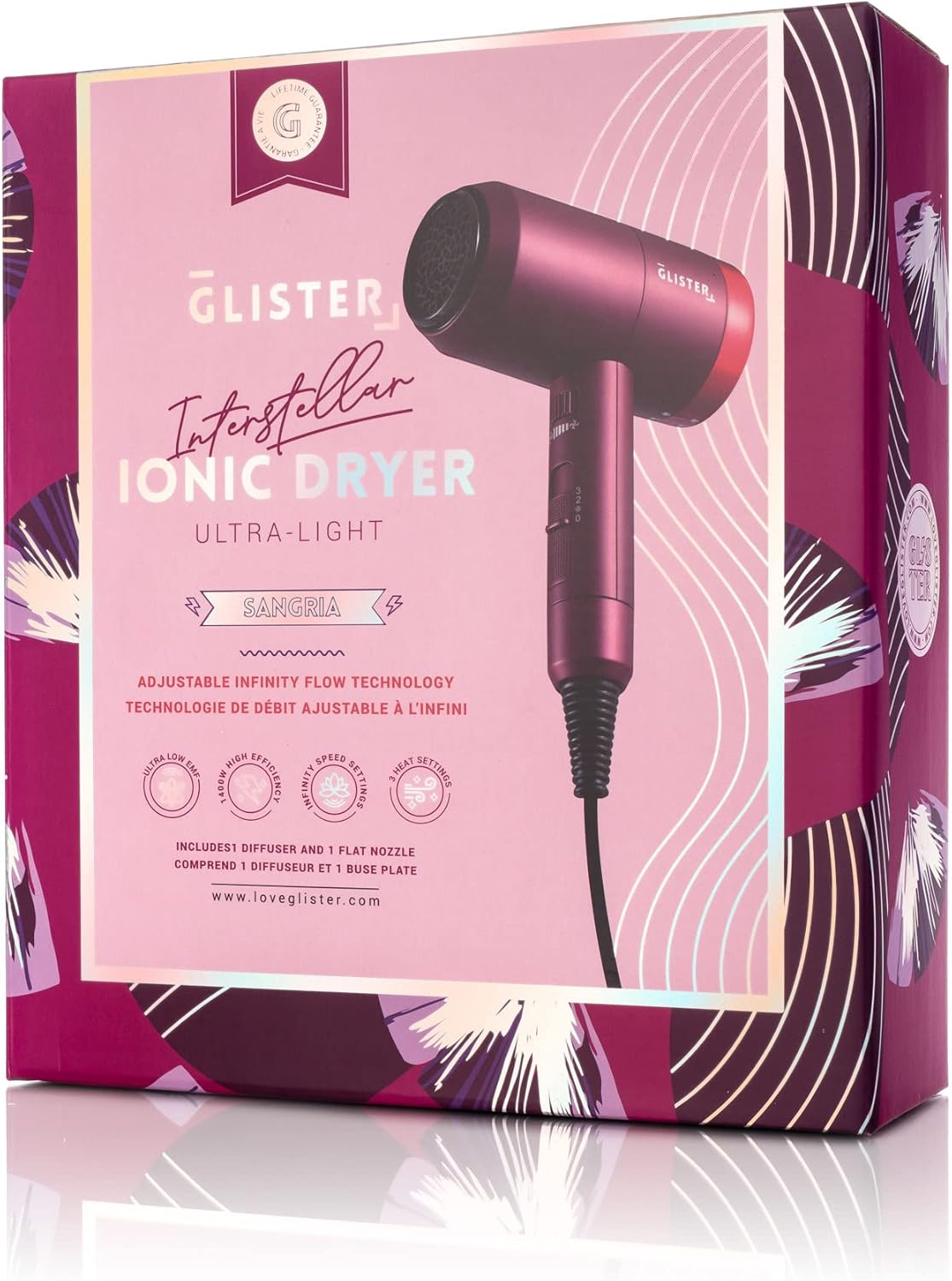 Glister Interstellar, Lightweight Blow Dryer, Fast Drying Negative Ion Hairdryer Blowdryer, 3 Heat Settings & Infinity Speed, with Diffuser and Concentrator Nozzle for Home & Travel - (Red) - Image 5