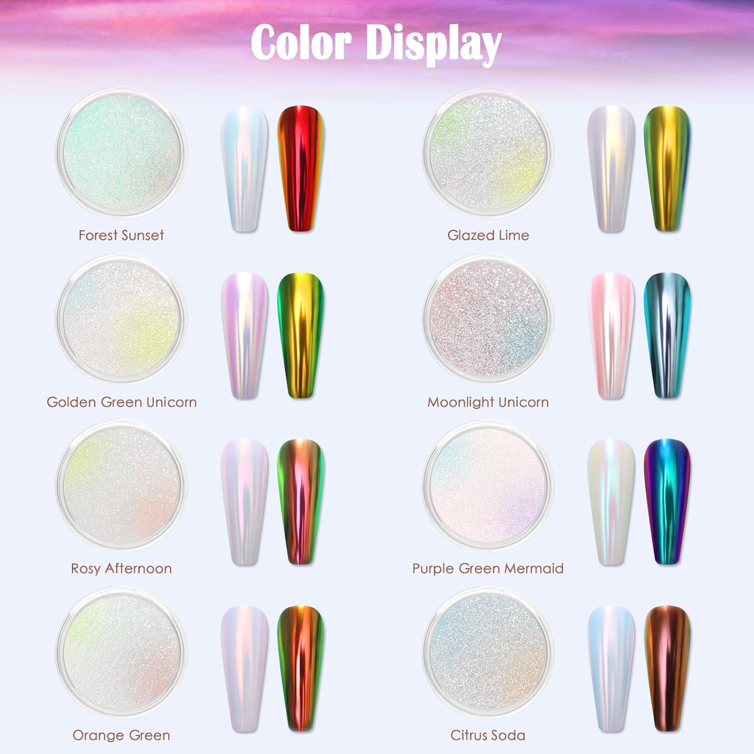 Laza Unicorn Chrome Nail Powder Glazed Donut Nails Metallic Mirror Effect Pigment Shimmer Pearl Powder Iridescent Nail Glitter Fairy Dust for Nail Art Supplies Gel Polish Manicure–Purple Green Mermaid - Image 3