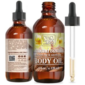 Dead Sea Collection Body Oil with Almond & Vanilla-Dry Skin Moisturizer and Hydrating Massage - Nourishing Bath Oil - Increase Skin Elasticity and Provide Anti-Aging Support for your Body (4 fl.oz)