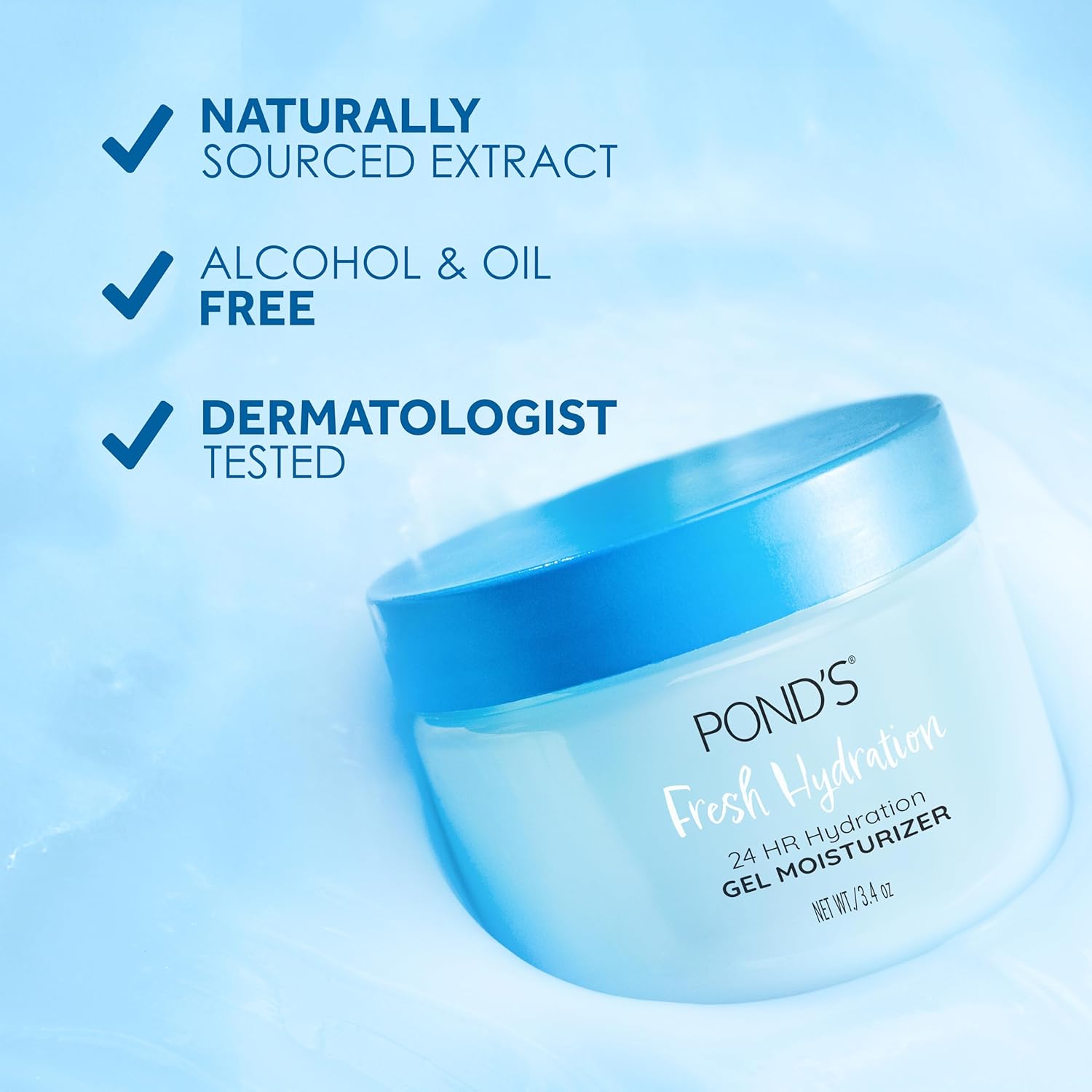 POND'S Hyaluronic Acid, Vitamin E & B3 Gel Face Moisturizer For 24 hour Hydration and Luminous Skin, 3.4 oz - Image 3
