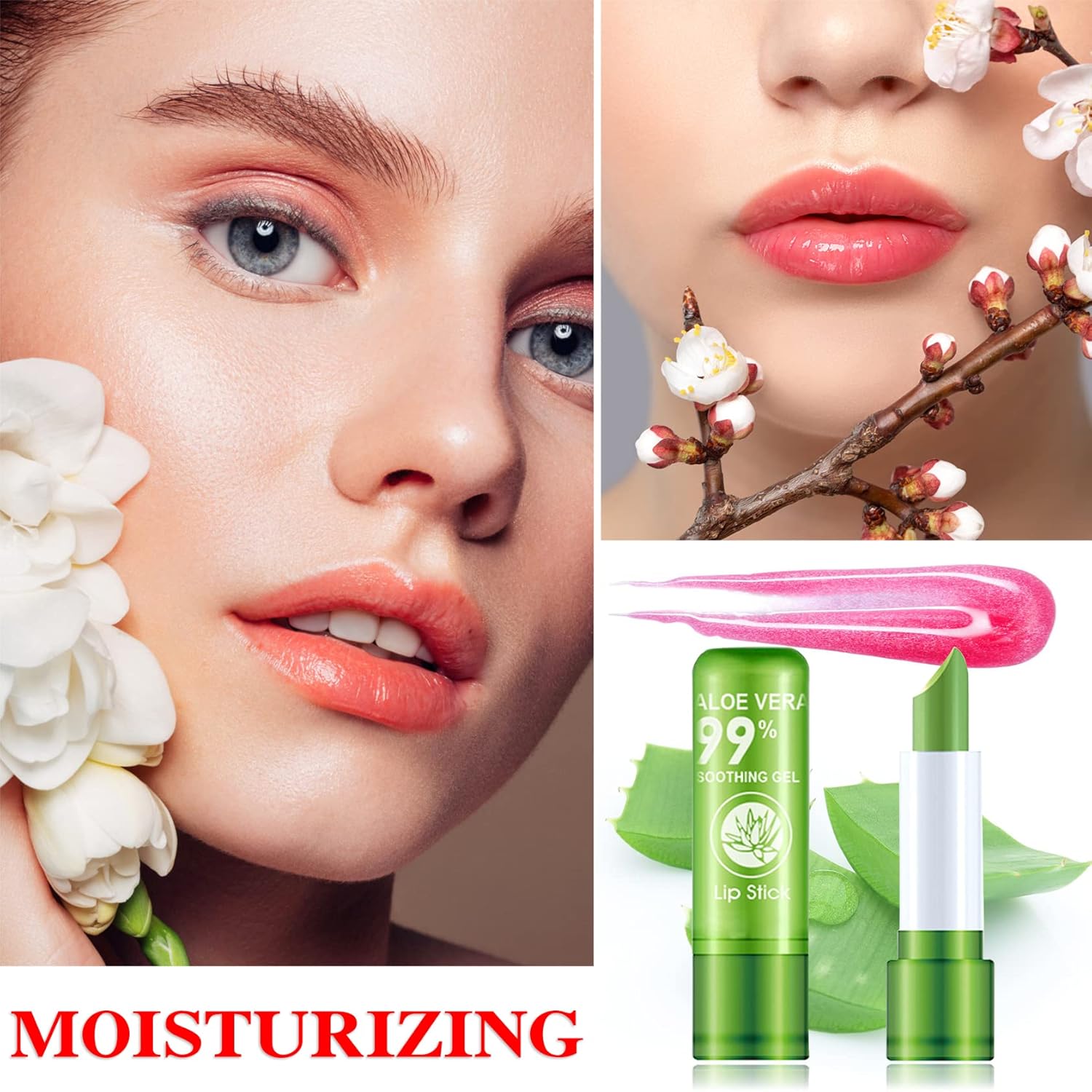 3 Pcs Aloe Vera Lipstick,Long Lasting Lip Care Nutritious Plumper Lip Balm Moisturizer Magic Temperature Color Change Lip Gloss - Image 2