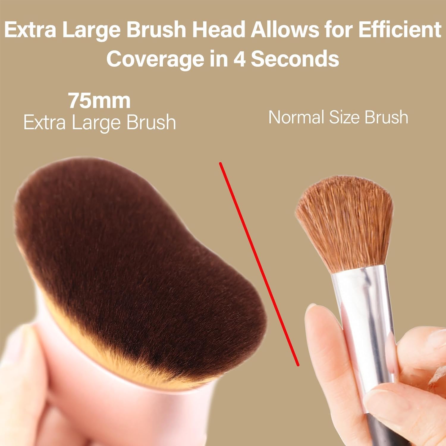 Extra Large Body Makeup Brush For Self Tanner, Leg Makeup &Bronzer Blend,75 mm Wide-headed Kabuki Brush Provides More Even &Pretty Application, Oval Face&Back Makeup Brush, Wet&Dry Use- Pink Rose Gold - Image 3
