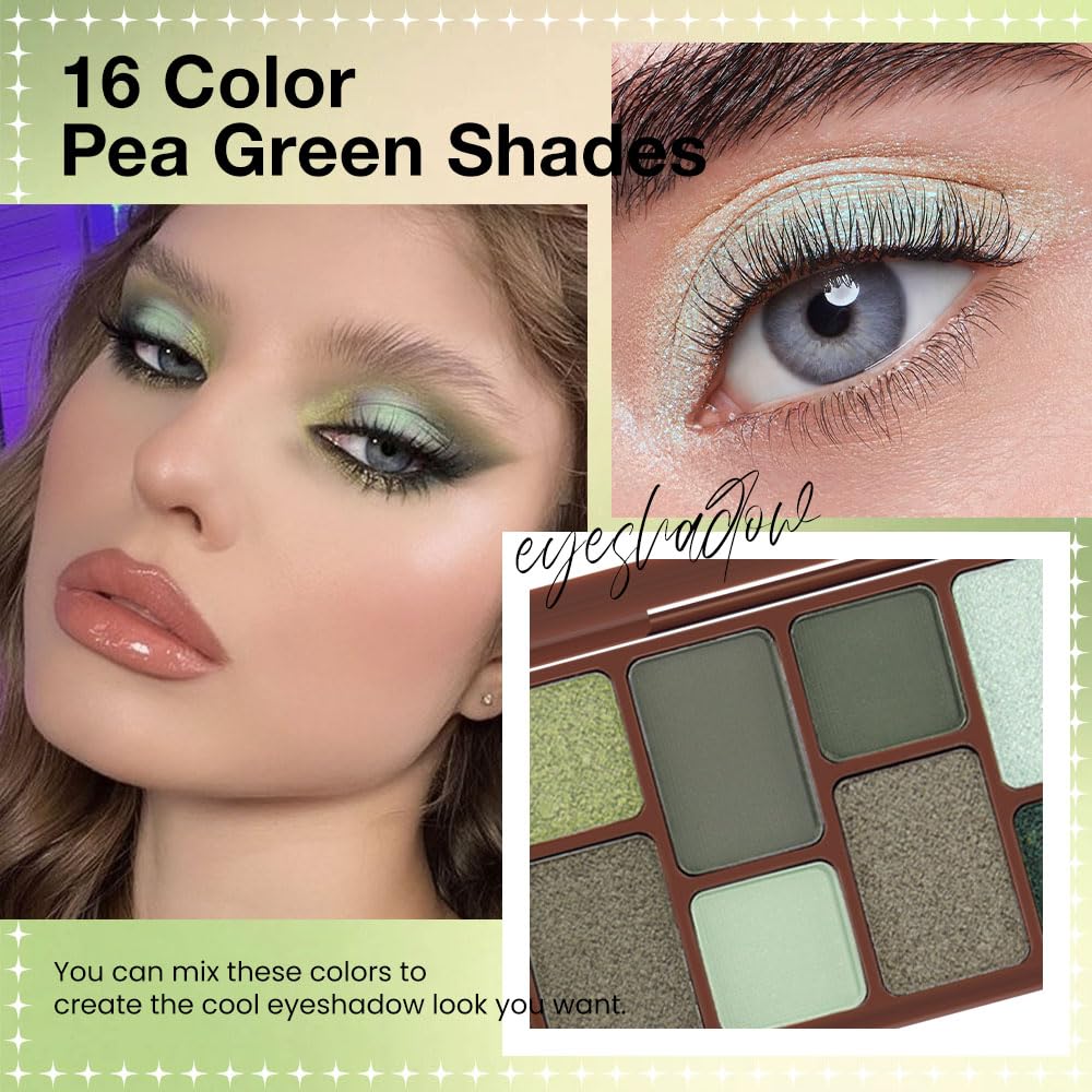AMY'S DIARY 16 Color Nude light dark Brown Green Eye shadow Palette Makeup, Long Lasting, and Highly Pigmented. Waterproof camo Green eyeshadow palatte for woman - Image 3