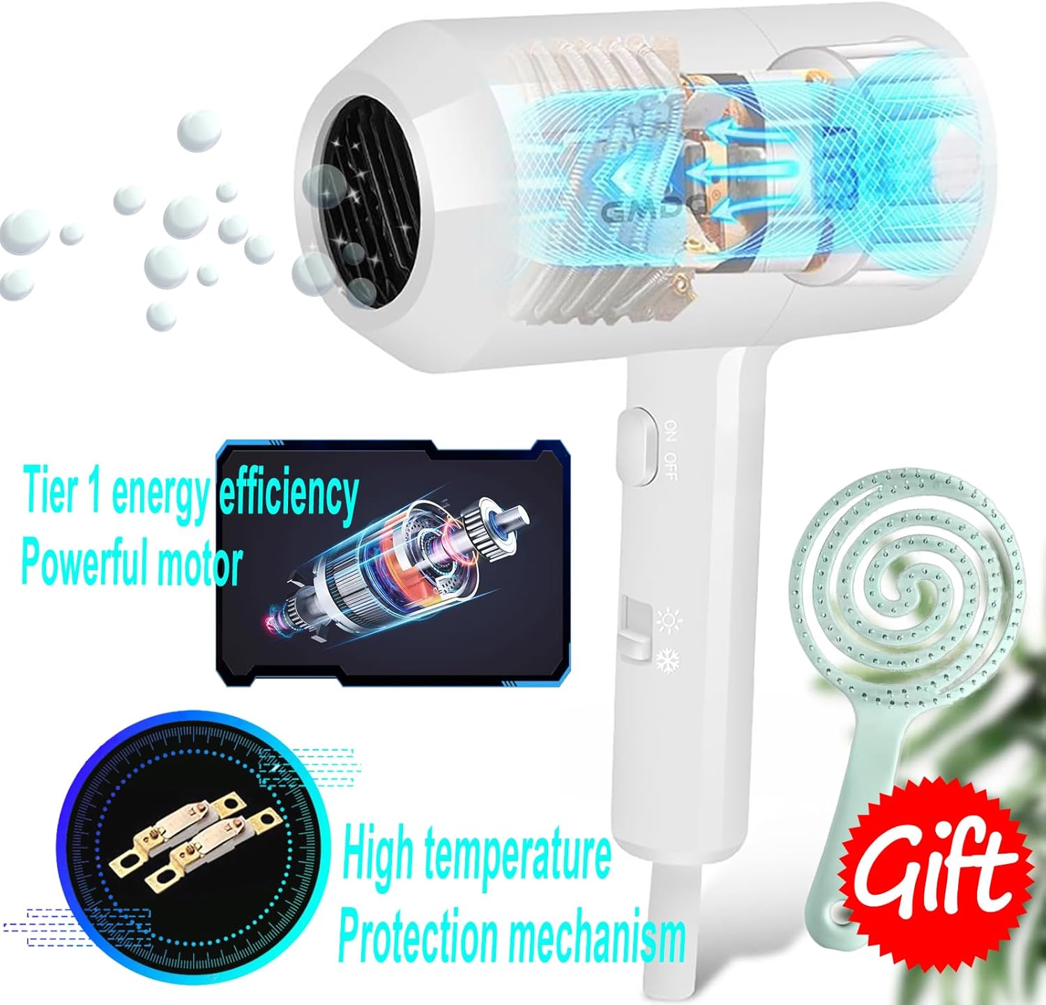 Hotel Wall Mounted Hair Dryer for Bathroom,Restroom Professional Blow Dryer,with Stand Rack,Specialised Motor for Salon,Fast Drying - Gifts【Massage air Cushion Comb, Screws+ Adhesive】 110V - Image 3