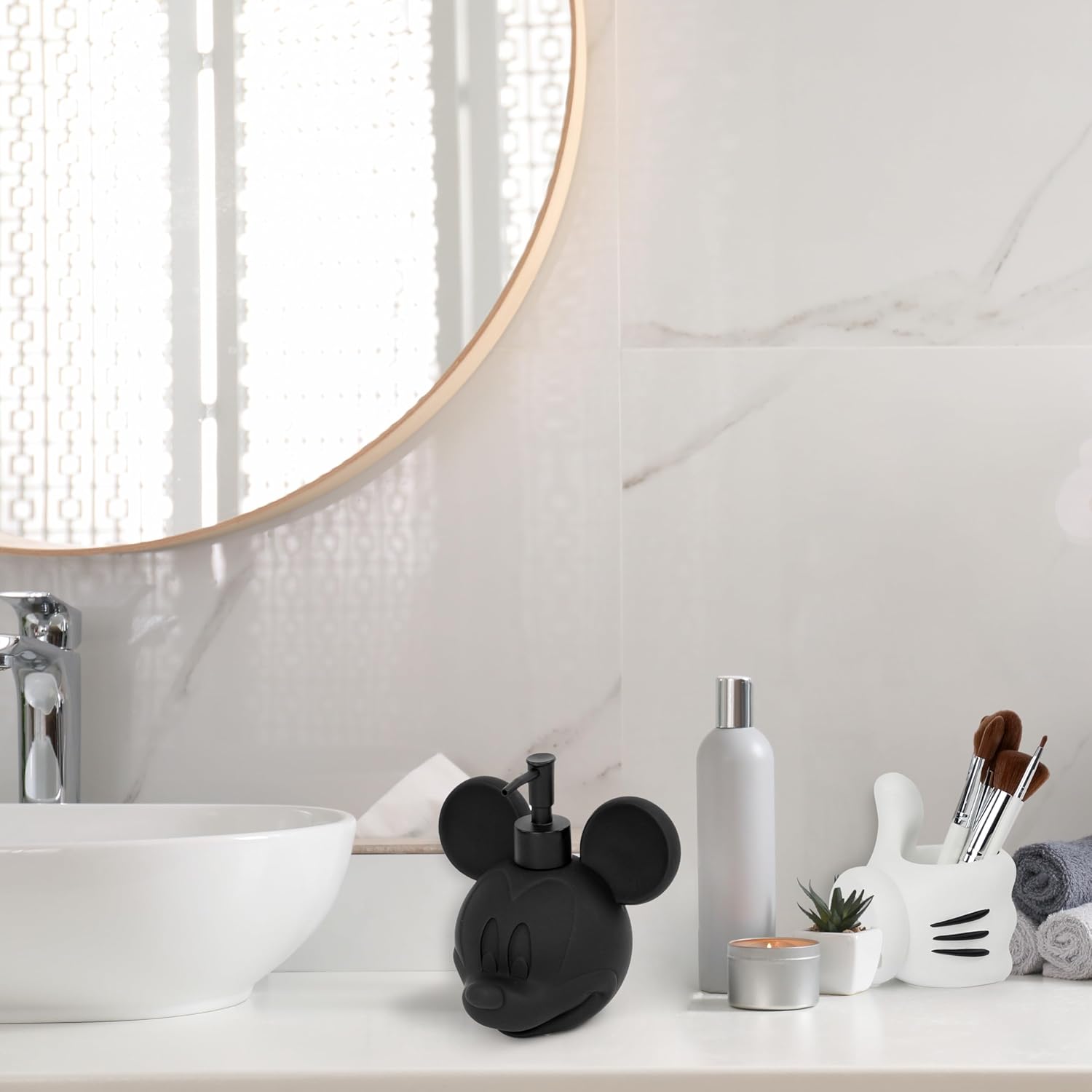 Jay Franco Disney Mickey Mouse Bathroom Soap Dispenser Set - 2 Piece White and Black Collection Includes Resin Lotion Pump and Tumbler Cup - Bathroom Décor - Image 4