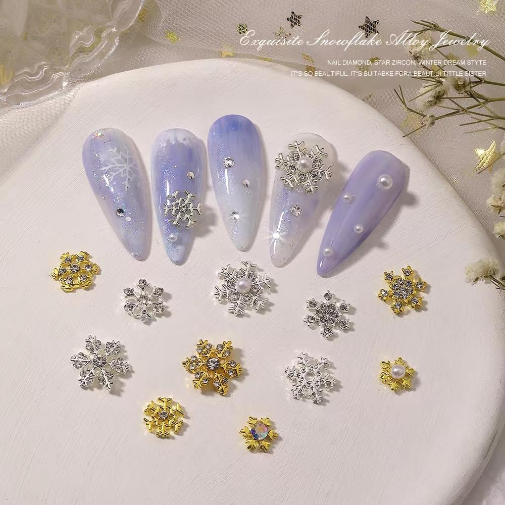 30PCS Christmas Snowflake Nail Charms, Silver Snowflake Nail Art Charms for Acrylic Nails, 3D Alloy Snowflake Charms for Women Manicure DIY Crystals Winter Christmas Nails S3 - Image 5