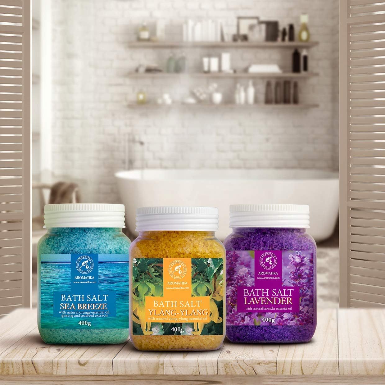 Bath Salts Set 42 Oz - Lavender - Sea Breeze - Ylang-Ylang - 100% Natural Essential Oil - Bathing - Body Care - Beauty - Relaxation - Spa - Image 8