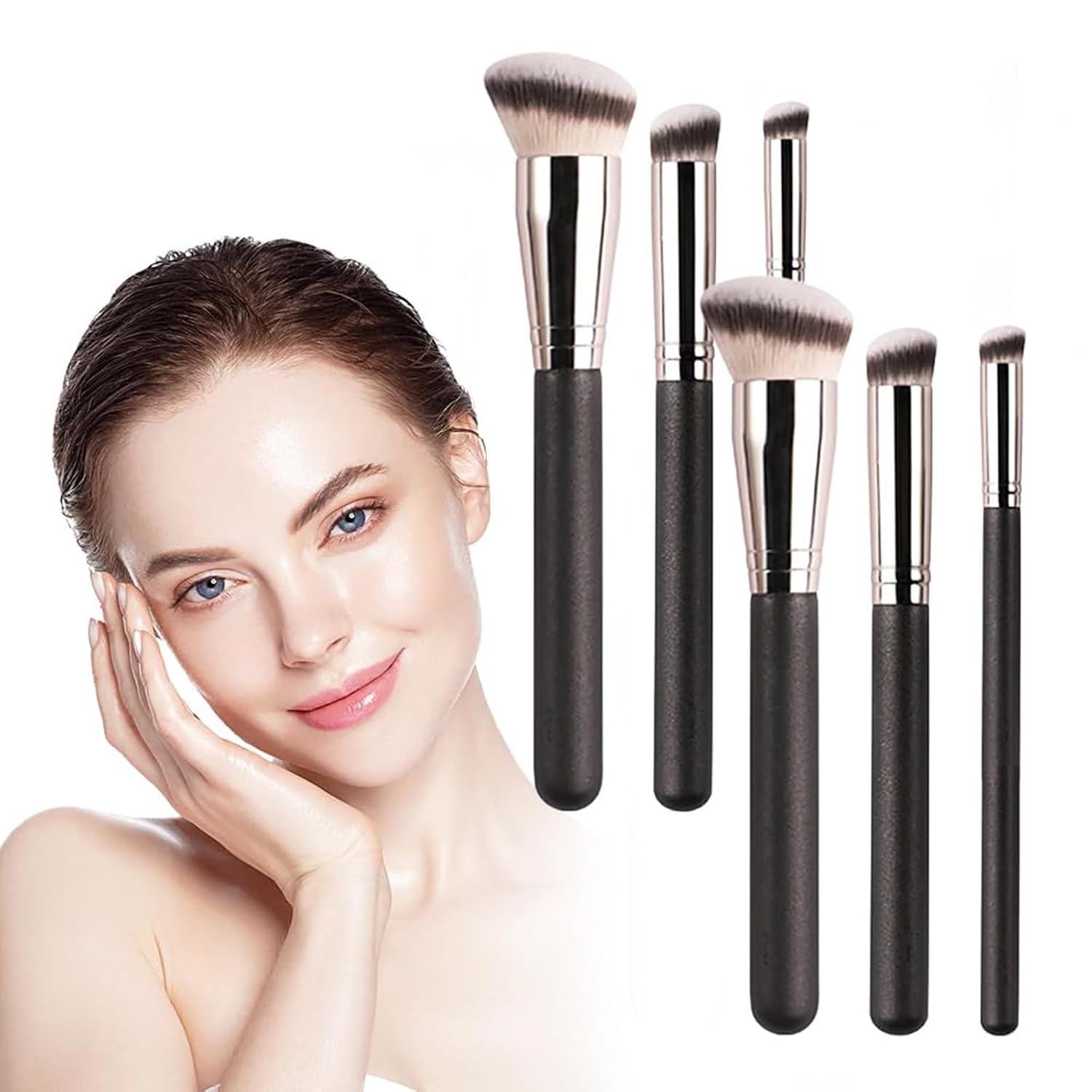 Angie Hot & Flashy A506 Concealer Brush, 101 Foundation Brush, Beauty Foundation Contour Conceal Makeup Brush Set (6PCS)