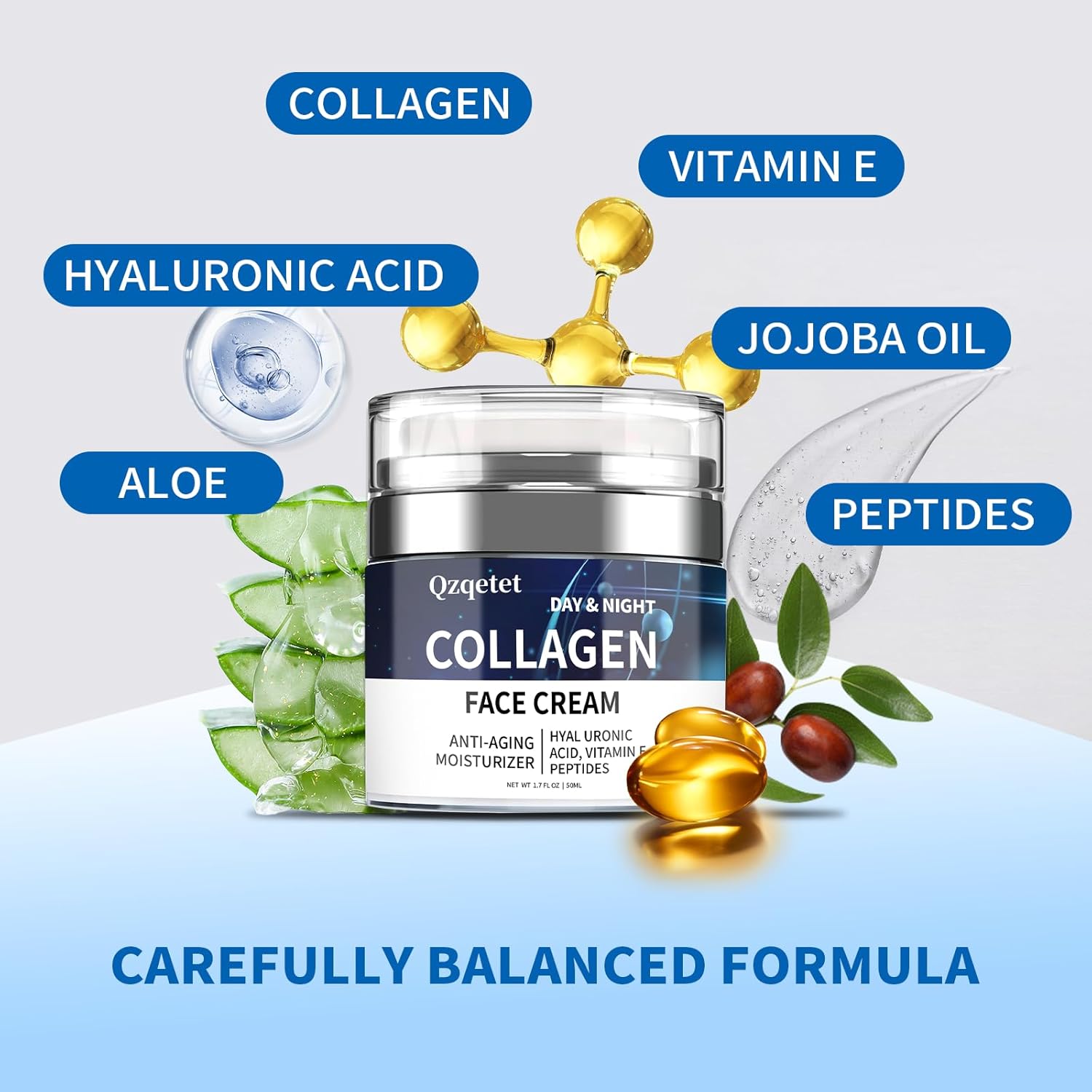 Collagen Cream for Face, Anti-Aging Face Moisturizer with Retinol and Hyaluronic Acid, Daily Hydrating Lotion, Neck and Décolleté, Moisturizing Cream to Reduce Wrinkles for Women and Men - Image 2