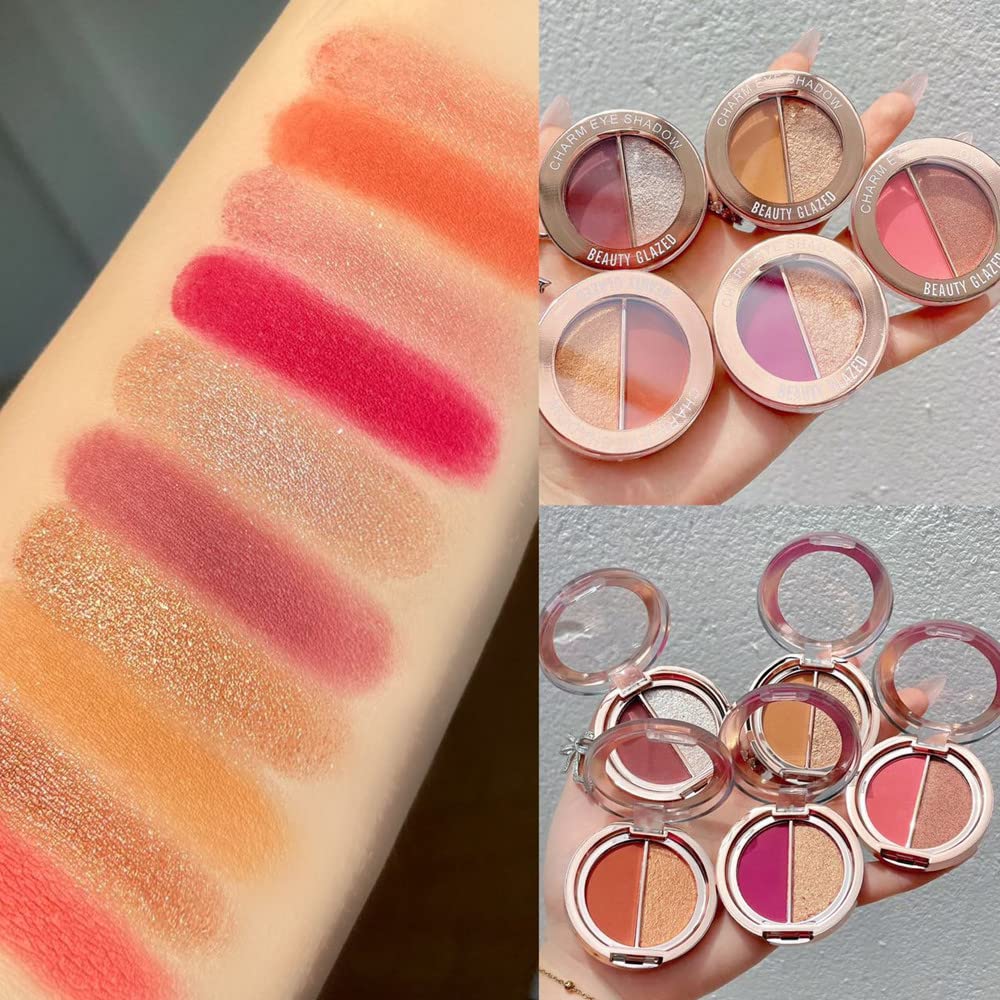 Double Color Eye Shadow Palette, High Pigment Makeup, Matte Shimmer Metal, Waterproof & Durable (01#Sunset Orange) - Image 4