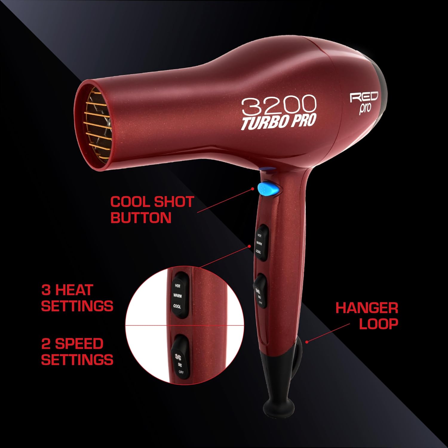 RED PRO 3200 Turbo Detangler AC Hair Dryer with Heat Protector Spray Bundle - Image 3