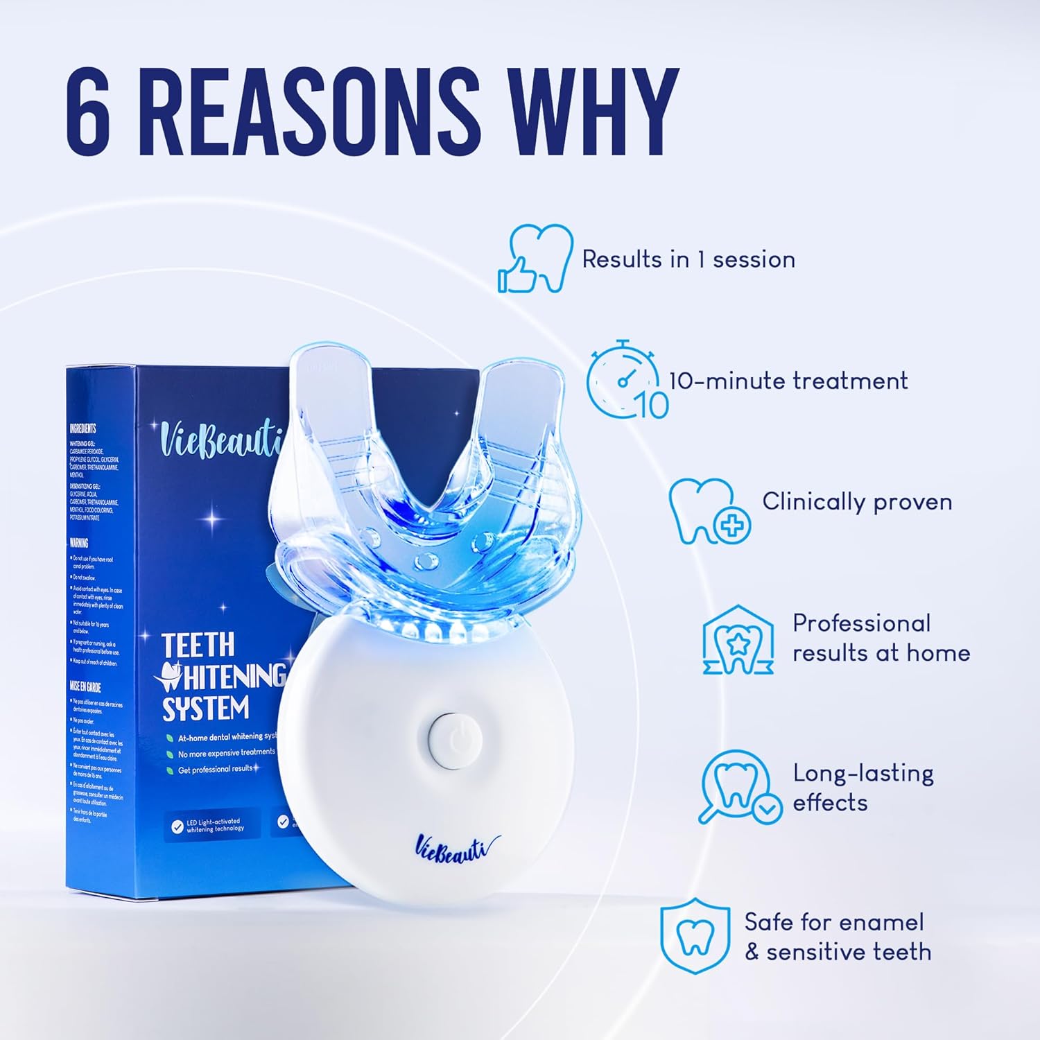 VieBeauti Teeth Whitening Kit with LED Light: Tooth Whitener with 35% Carbamide Peroxide, Remineralizing Gel, Mouth Trays and Tray Case - 10-Minute Timer Enhances Minty Fresh White Smile Mint - Image 7