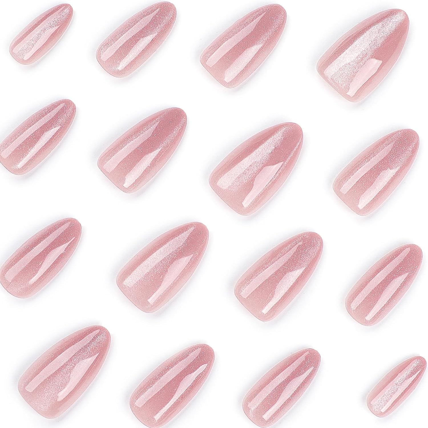 Almond Press on Nails Medium Fake Nails Pink False Nails with Designs Glitter Glossy Full Cover Acrylic Glue on Nails Artificial Stick on Nails Press ons for Women Manicure 24Pcs - Image 4