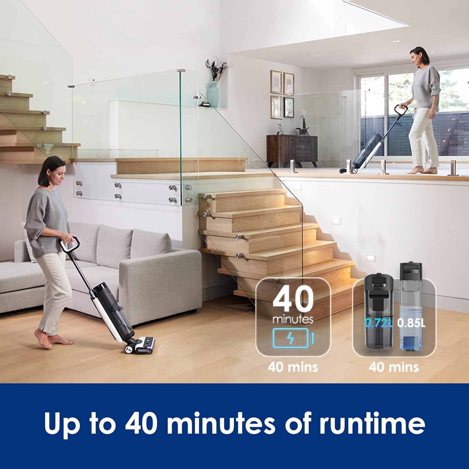 Tineco Floor ONE S7 PRO Cordless Wet Dry Vacuum Cleaner, Smart Floor Cleaner Mop for Hard Floors, Long Run Time, Dual-Sided Edge Cleaning, Self-Cleaning, Centrifugal Drying Process - Image 5