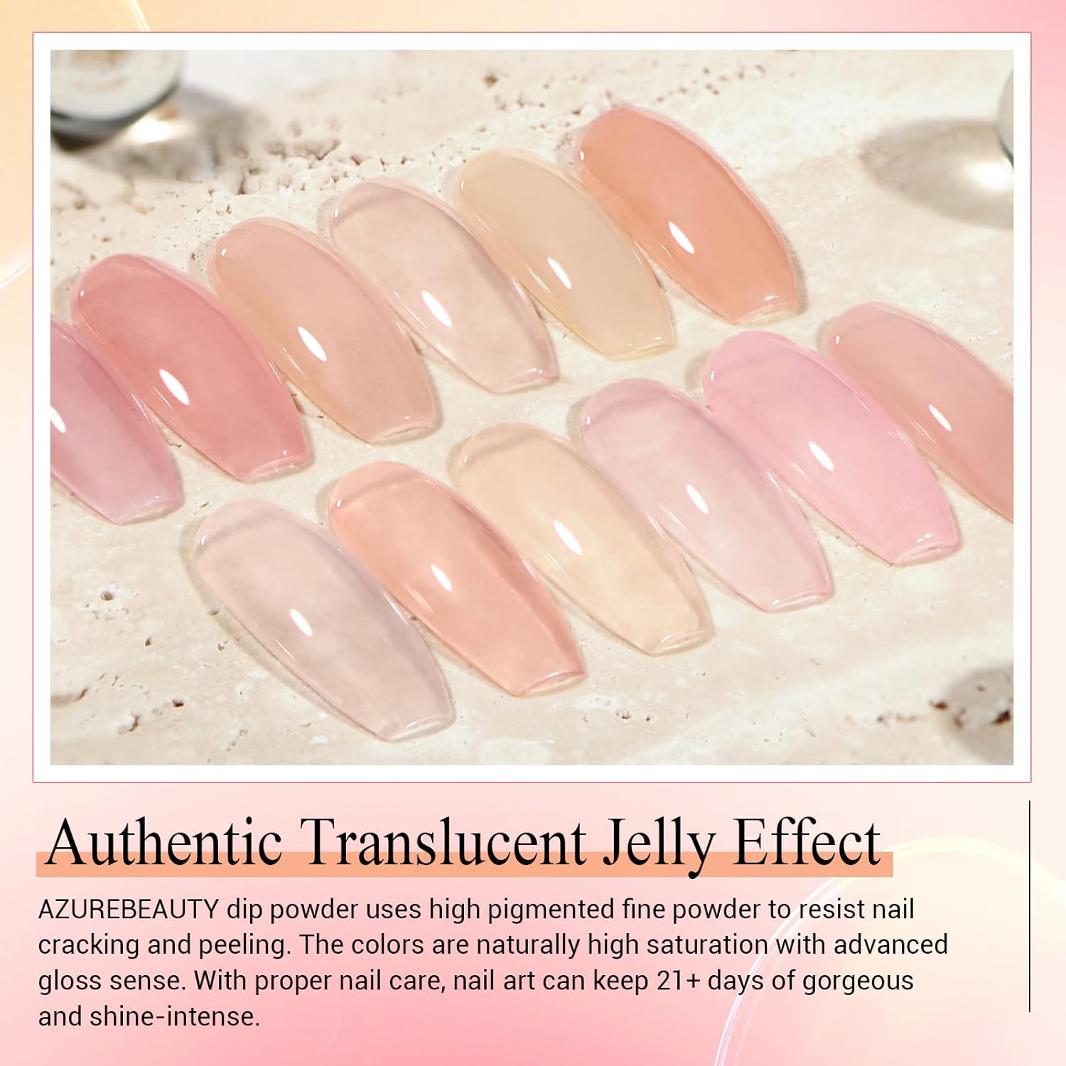 AZUREBEAUTY Dip Powder Set 6 Pcs Translucent Nude Pink Sheer Color, Natural Clear Dipping Powder Milky Jelly Effect French Nail Art Starter Manicure Salon DIY at Home - Image 2