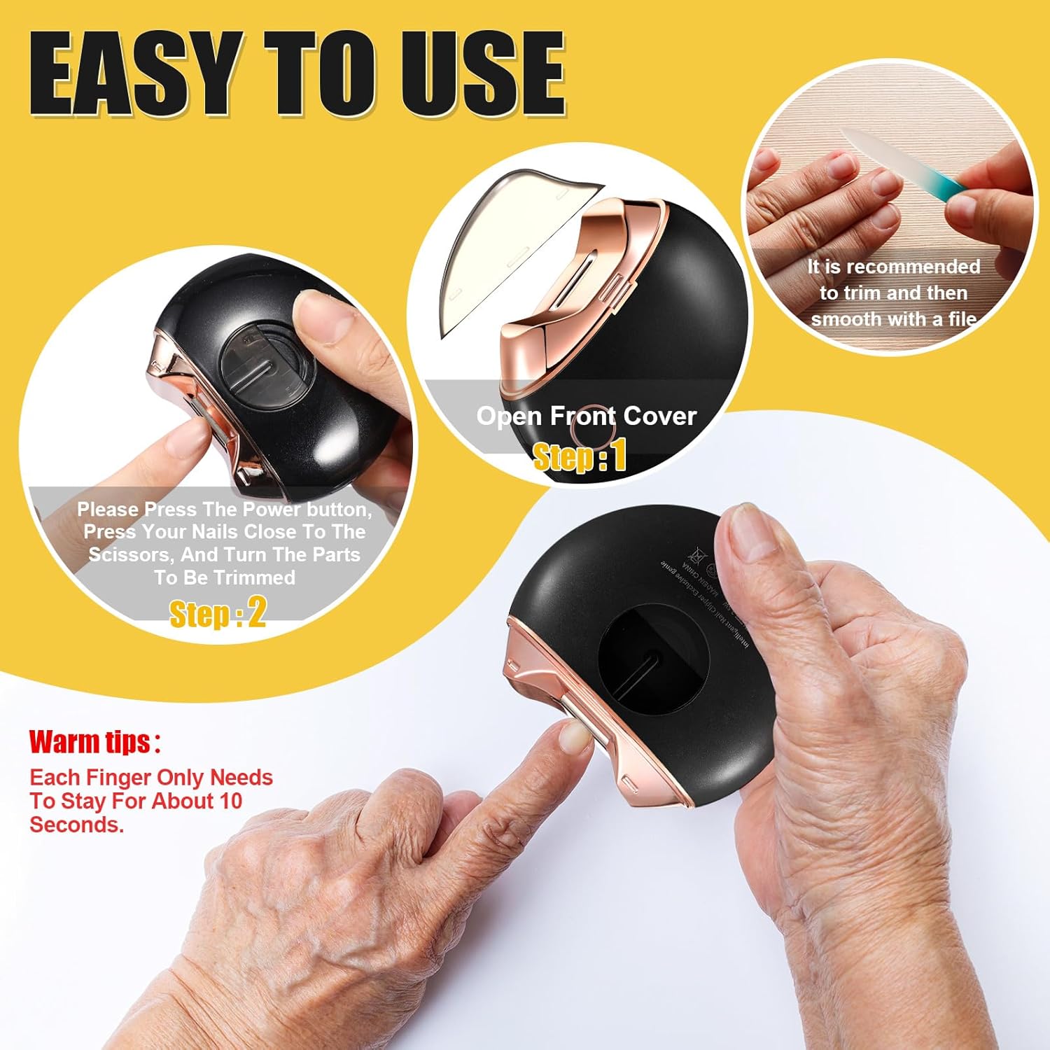 Minatee Automatic Nail Clipper, Electric Nail Clippers Safety Fingernail Cutter Nail Trimmer Scissors Gift for Caregivers, Elderly, Adults, Children, Care Communities(Black) - Image 3