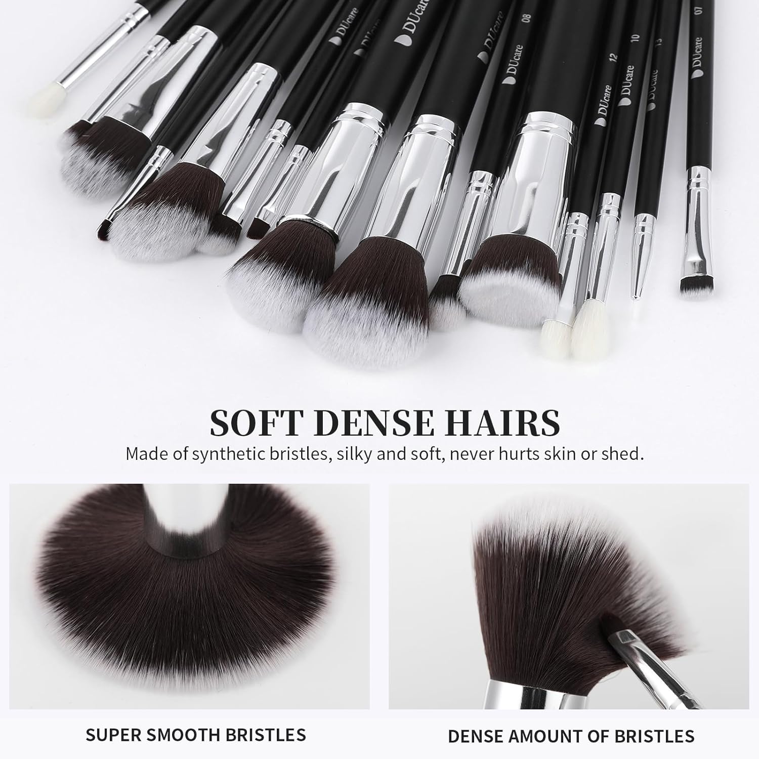 DUcare Makeup Brushes with Bag,15Pcs Makeup Brush Set Christmas Gift Travel Kabuki Foundation Blending Blush Eyeliner Shadow Brow Concealer Brushes Kit Black - Image 6