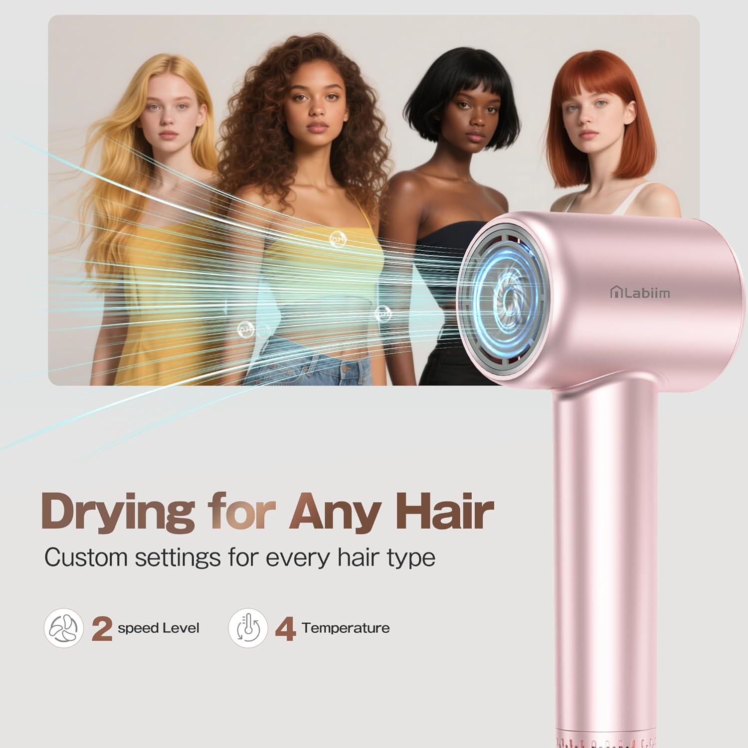 Hair Dryer, High-Speed Ionic Low Noise Blow Dryer with Brushless Motor for Fast Drying, Thermo-Control Quiet Compact Hair Blow Dryer, Hairdryer with 1 Nozzle Attachments for Home Salon Travel - Image 2