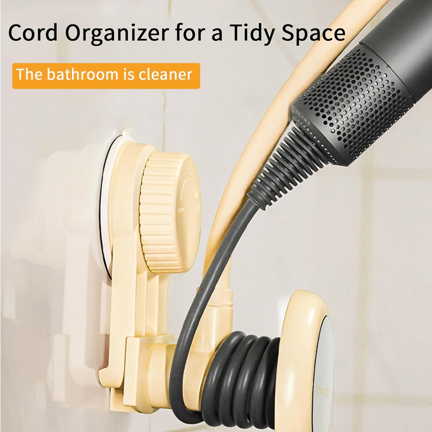 Hands-Free Hair Dryer Holder Wall Mounted with 360° Adjustable Hose, Suction Cup Installation, Built-in Mirror, and Cord Organizer for Blow Dryer, Curling Iron, No Drilling Required - Image 14